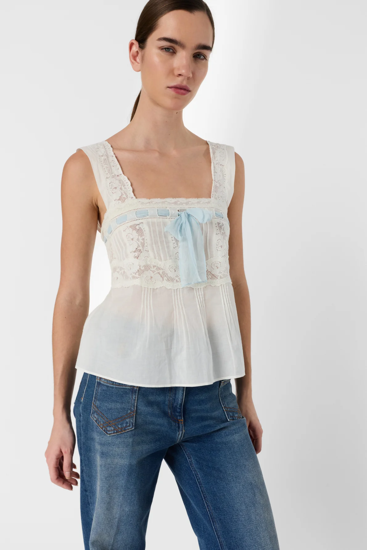 Women's Button-Down Blouse 100% Cotton Voile Lace - Ecru - Image 5