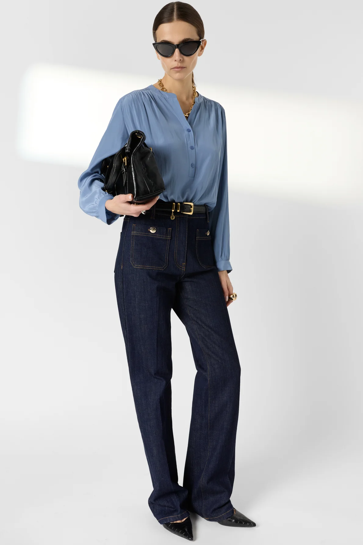 Women Blouse Satin Fabric With Pleated Texture - Bluesky - Image 2