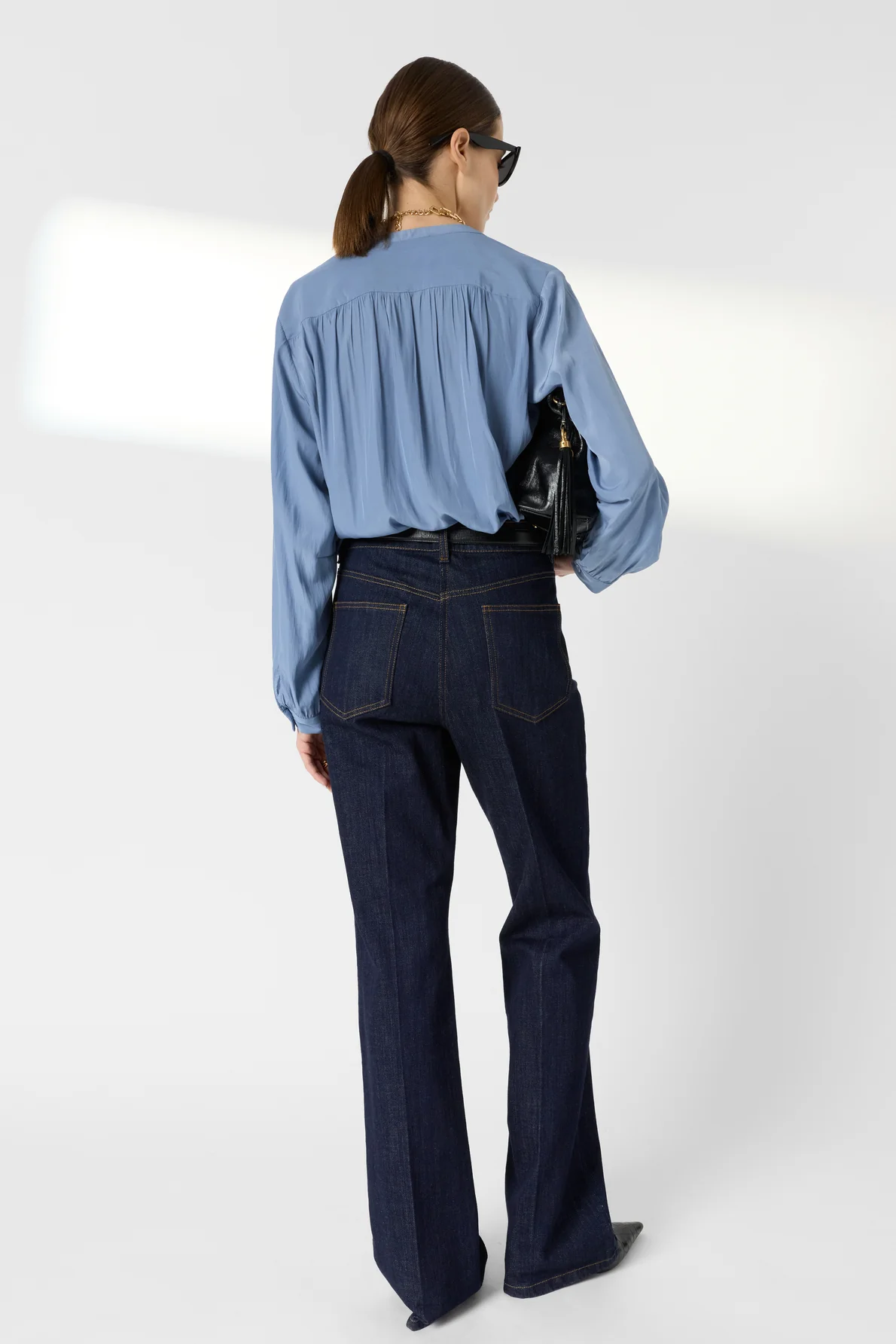 Women Blouse Satin Fabric With Pleated Texture - Bluesky - Image 4
