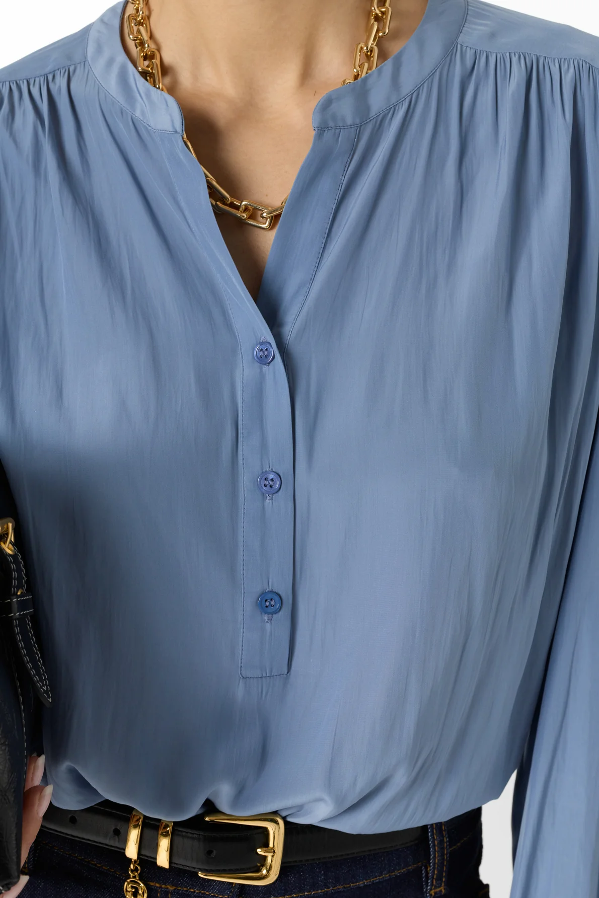 Women Blouse Satin Fabric With Pleated Texture - Bluesky - Image 6
