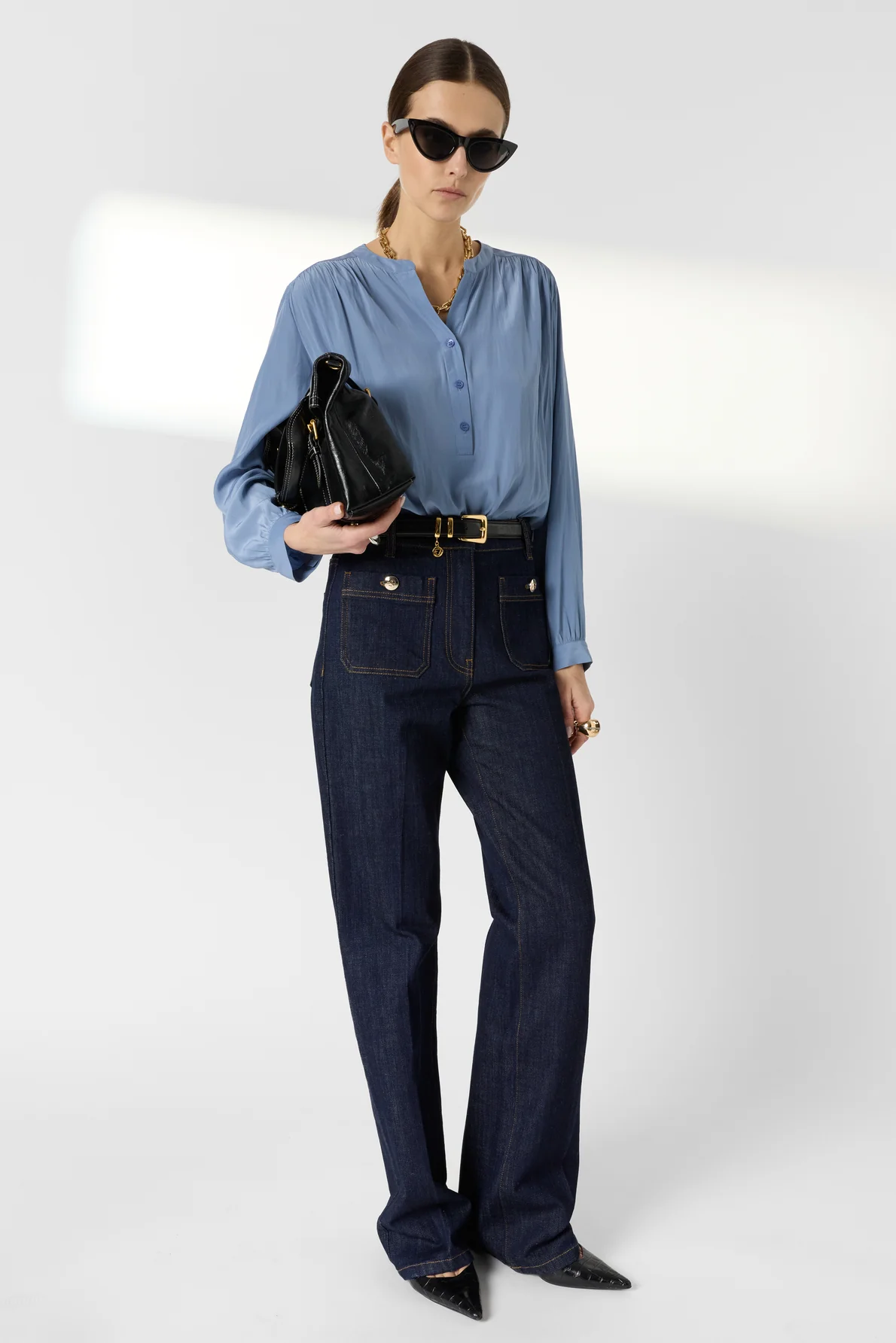 Women Blouse Satin Fabric With Pleated Texture - Bluesky - Image 8