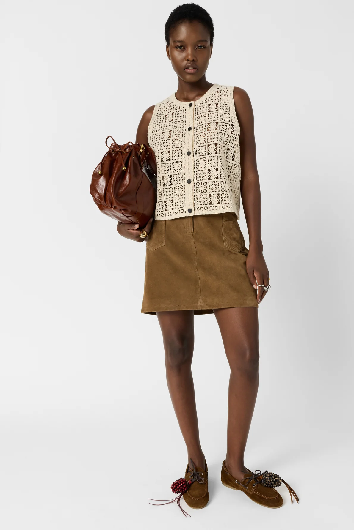 Women's Button-Down Blouse Guipure Lace Embroidered - Natural - Image 3