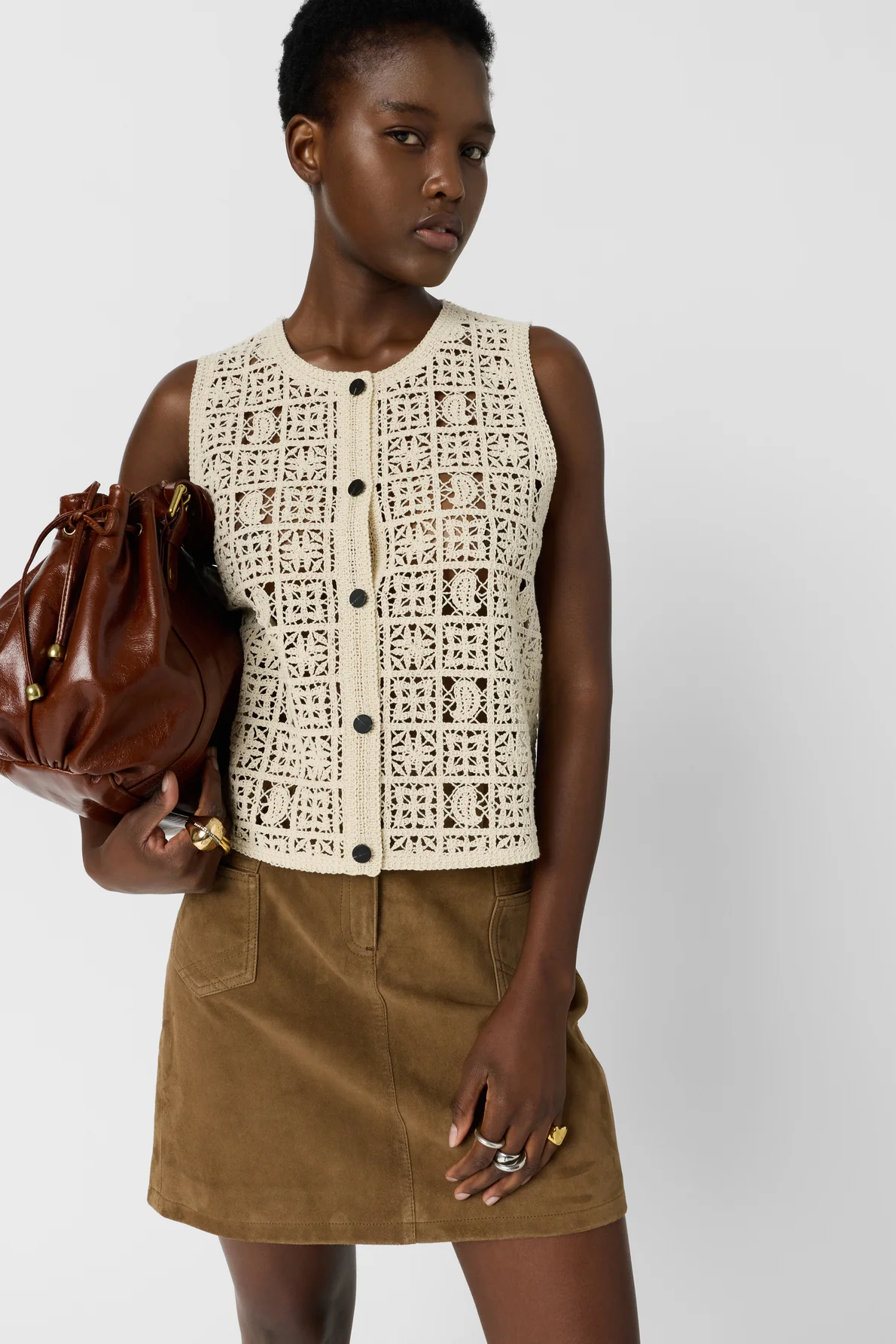 Women's Button-Down Blouse Guipure Lace Embroidered - Natural - Image 5