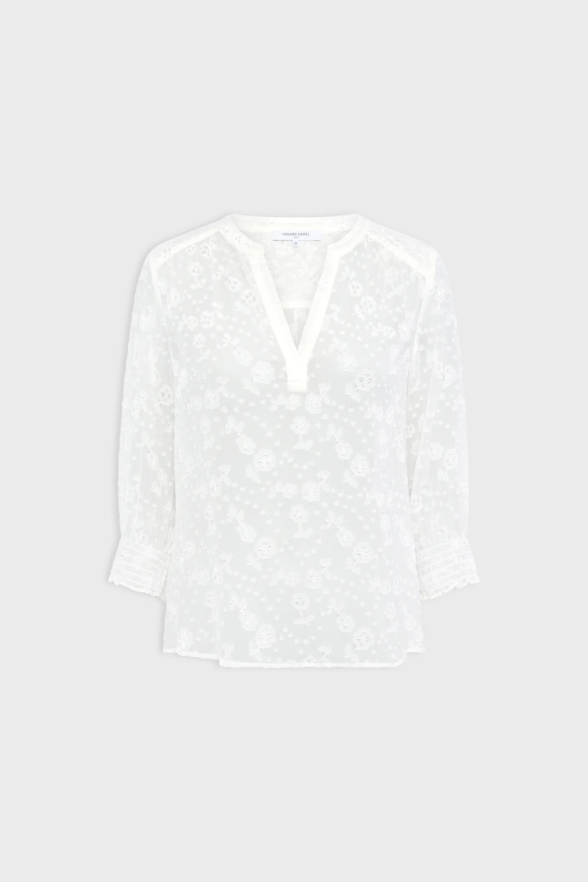 Women's Blouse Floral Jacquard Fabric With Subtle Texture - Ecru
