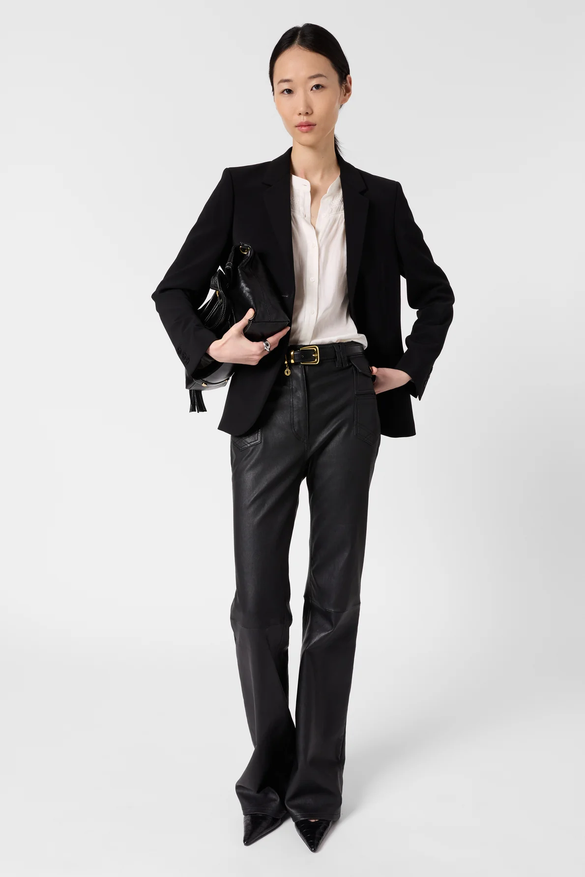 Women's Long-Sleeve Button-Down Blouse Satin - Ecru - Image 2