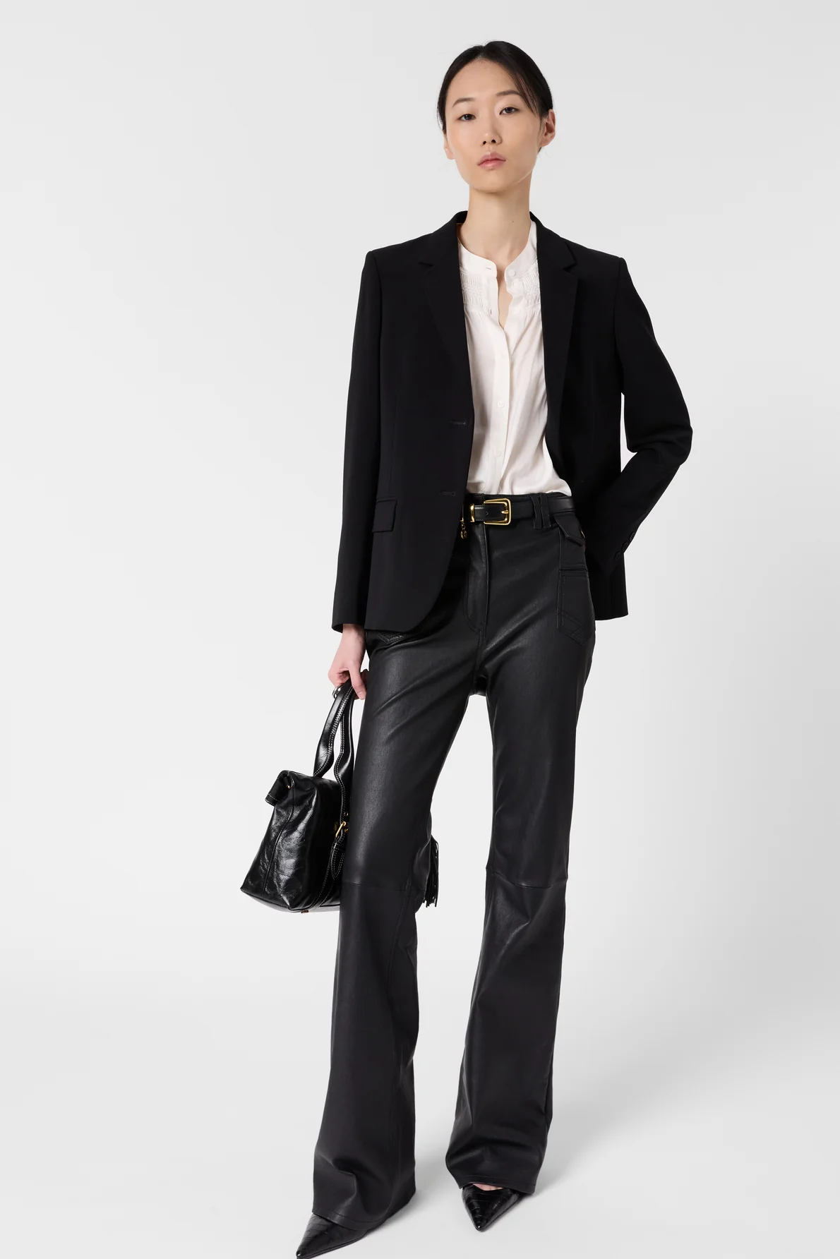 Women's Long-Sleeve Button-Down Blouse Satin - Ecru - Image 3