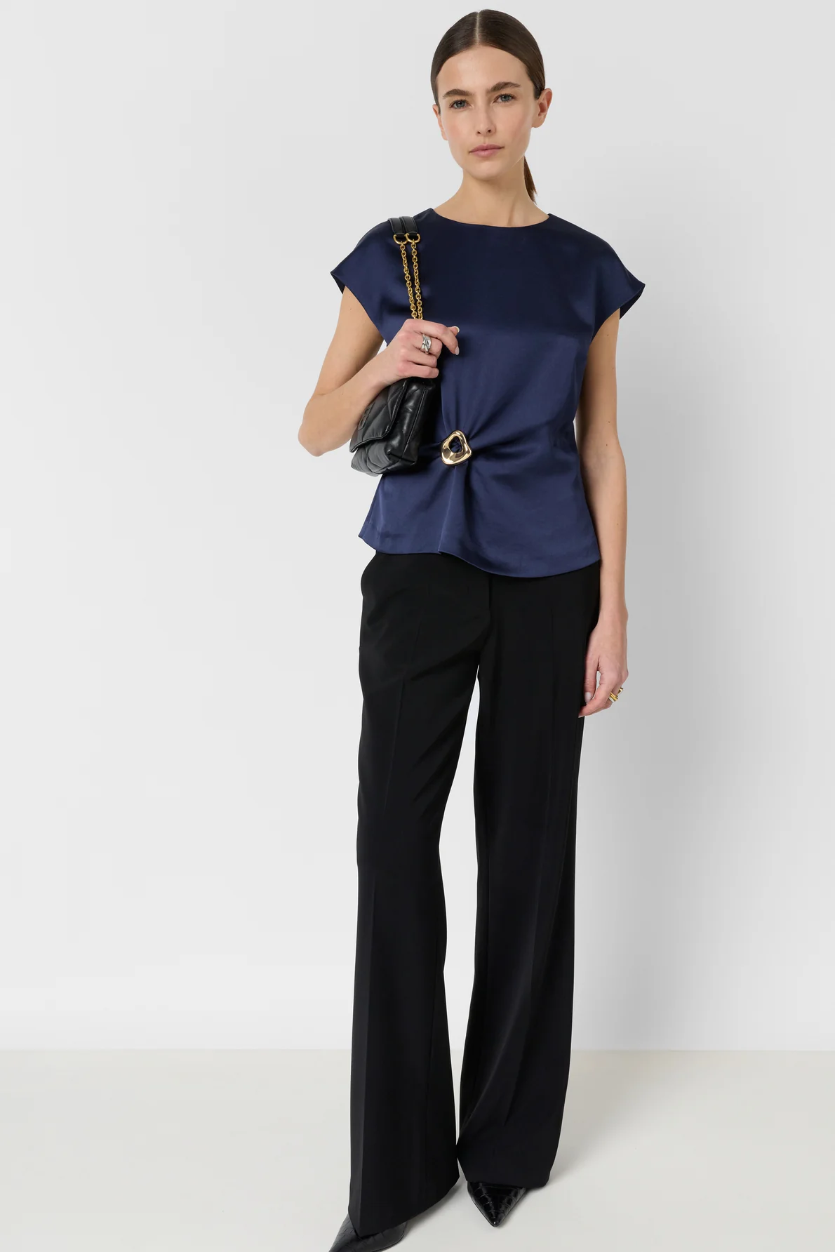 Women's Classic Sleeveless Top 100% Cotton Poplin - Navy - Image 2