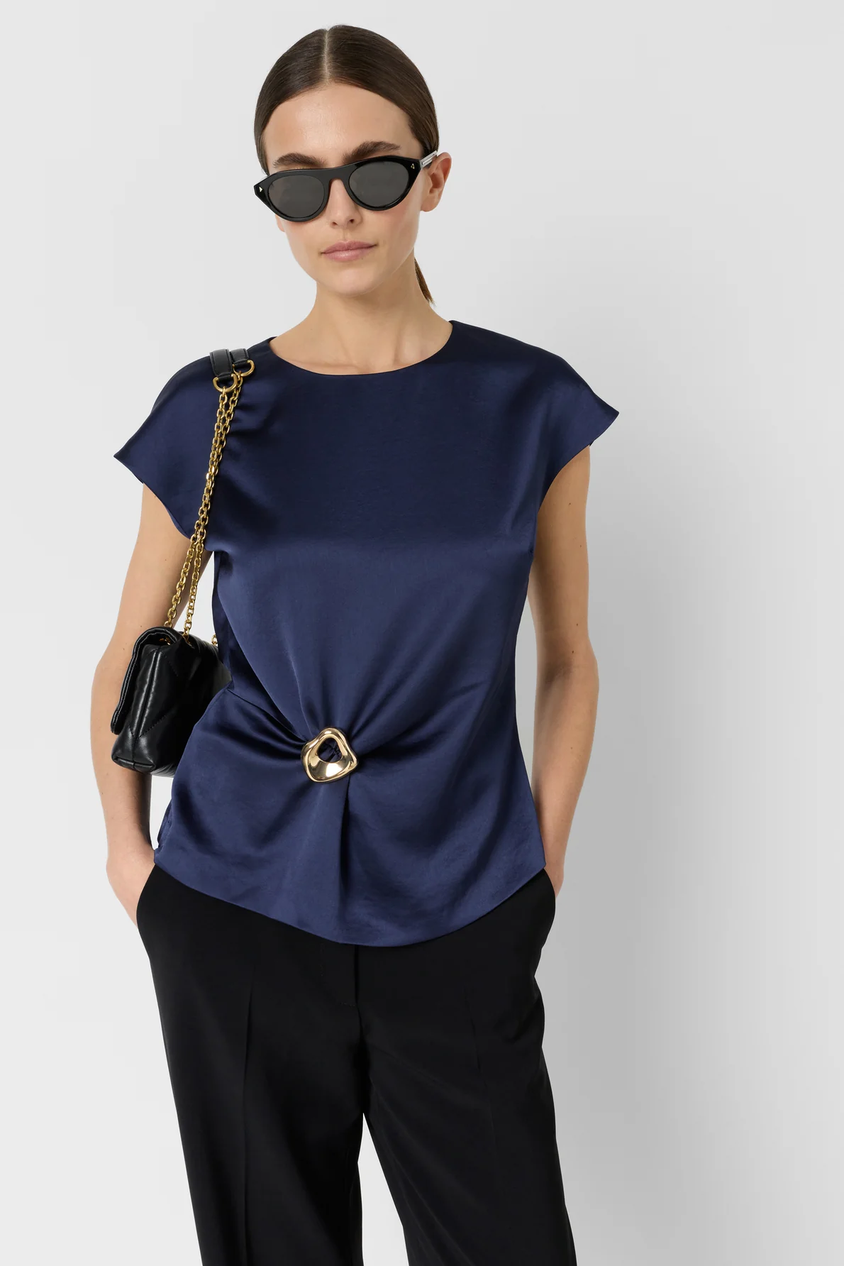 Women's Classic Sleeveless Top 100% Cotton Poplin - Navy - Image 4