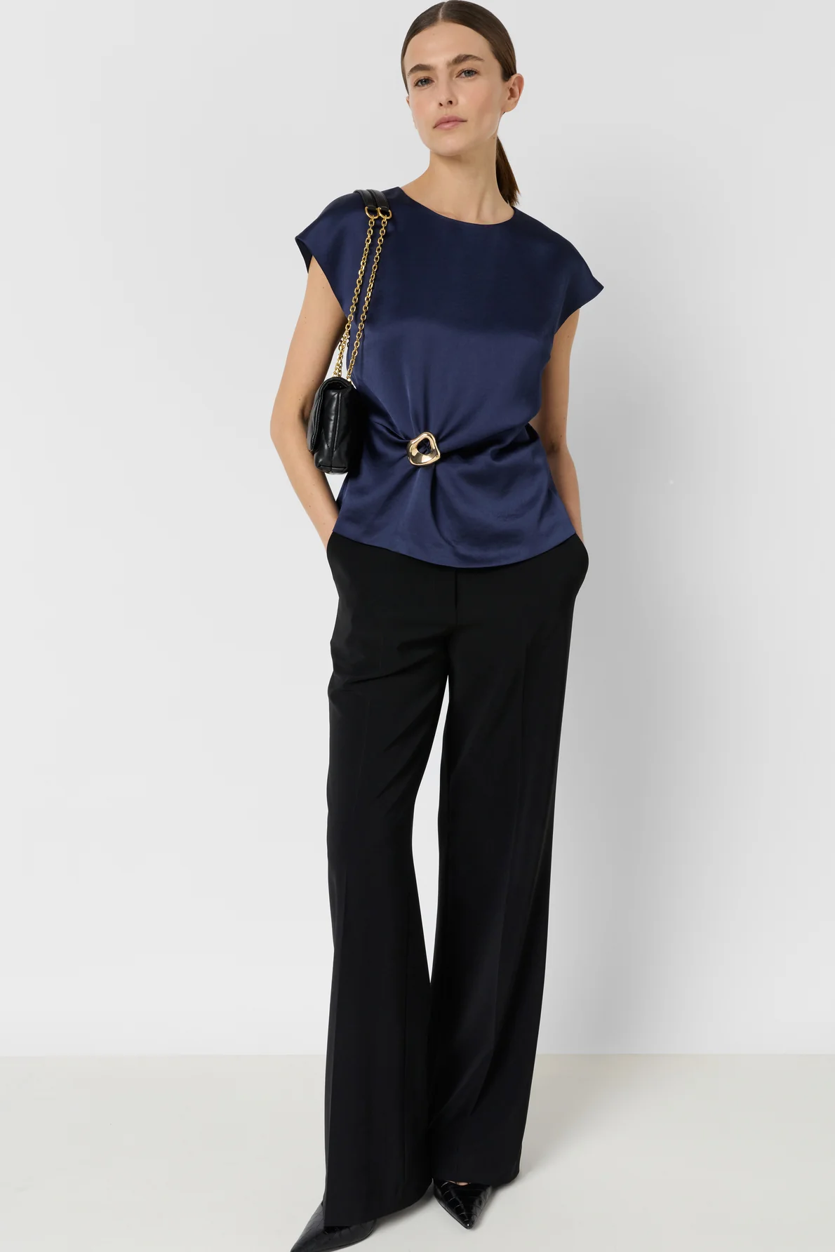 Women's Classic Sleeveless Top 100% Cotton Poplin - Navy - Image 7
