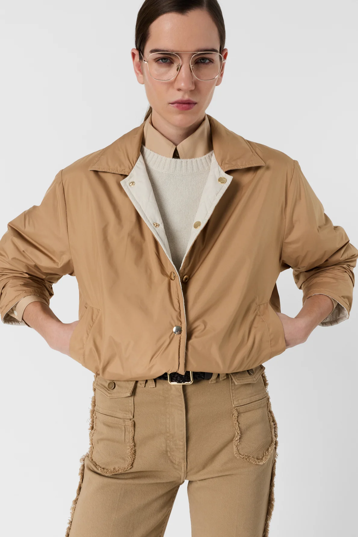 Unisex Quilted Jacket Lightweight Technical Fabric - Natural - Image 3