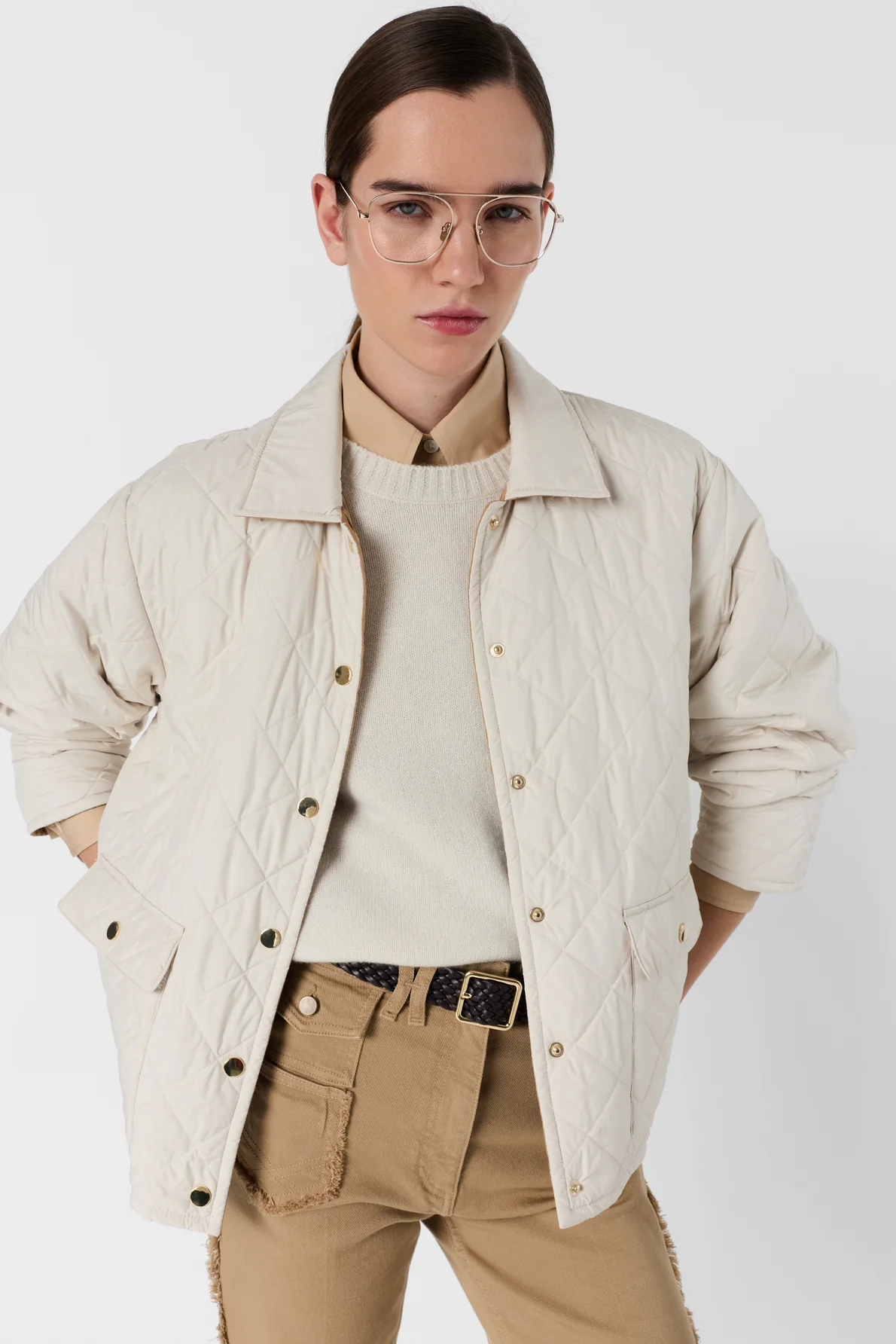 Unisex Quilted Jacket Lightweight Technical Fabric - Natural - Image 5