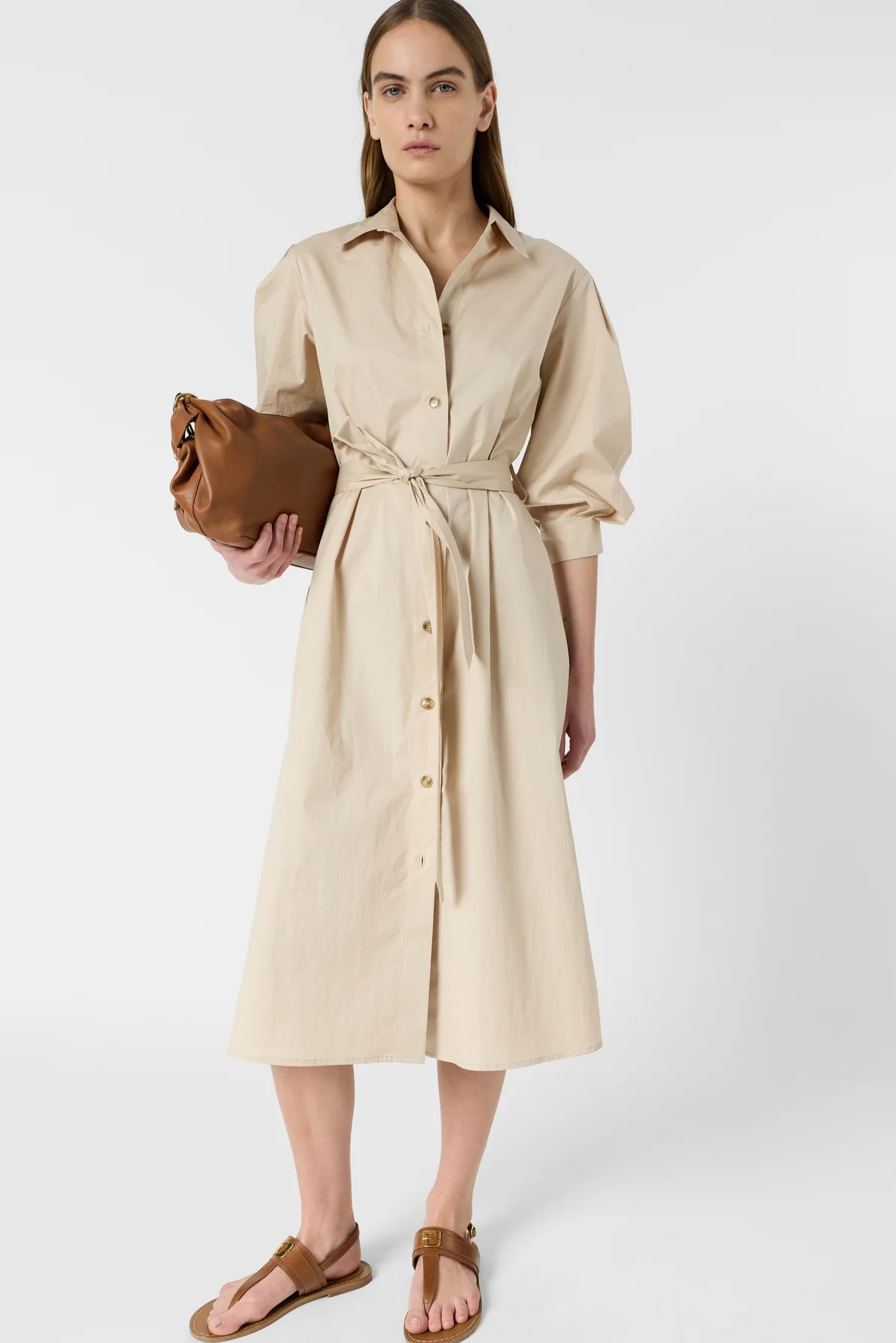 Women's Tailored Button-Down Shirt Dress Cotton - Natural - Image 2