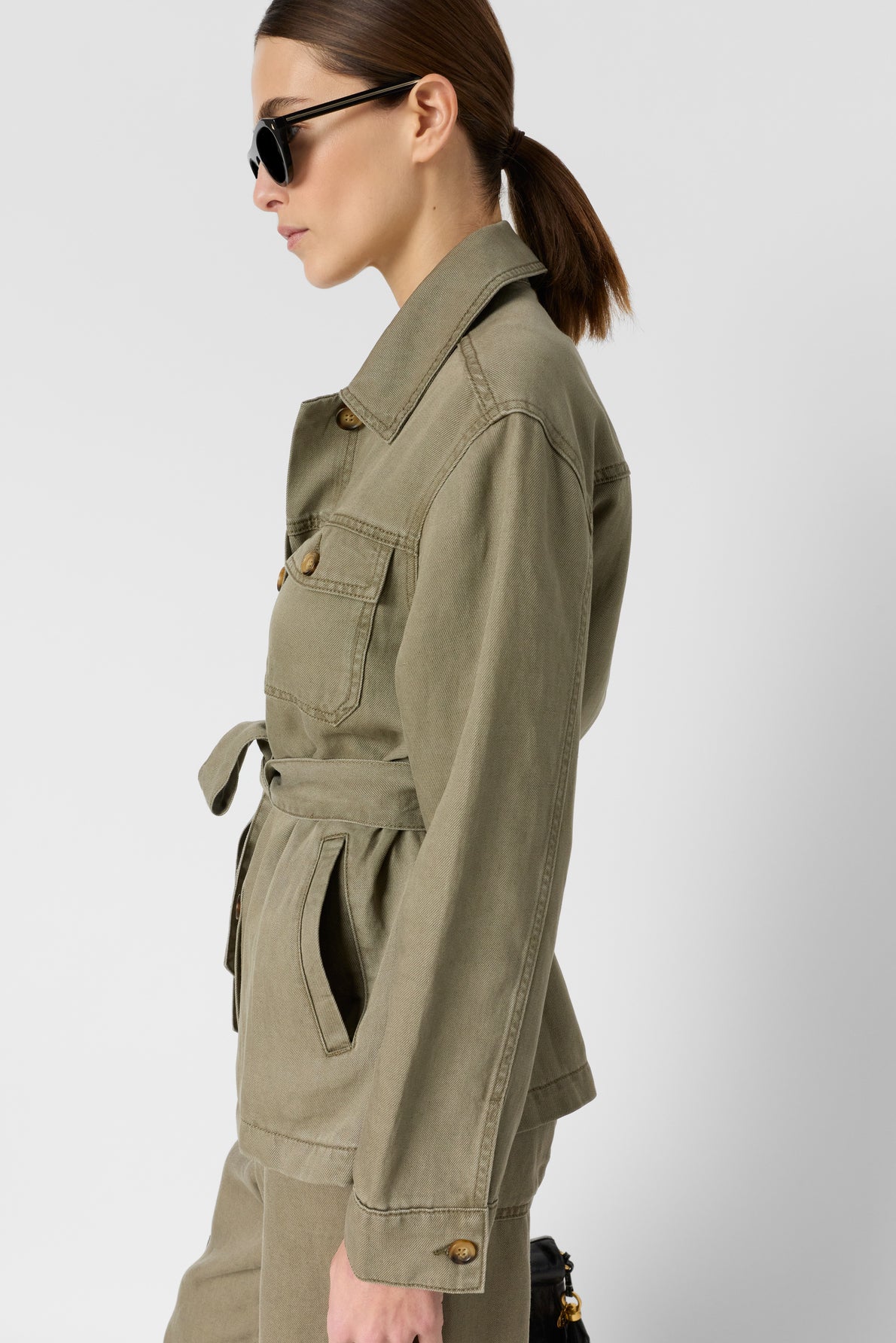 Women Safari Jacket Lyocell-Linen Blend - Khaki-Green - Image 2
