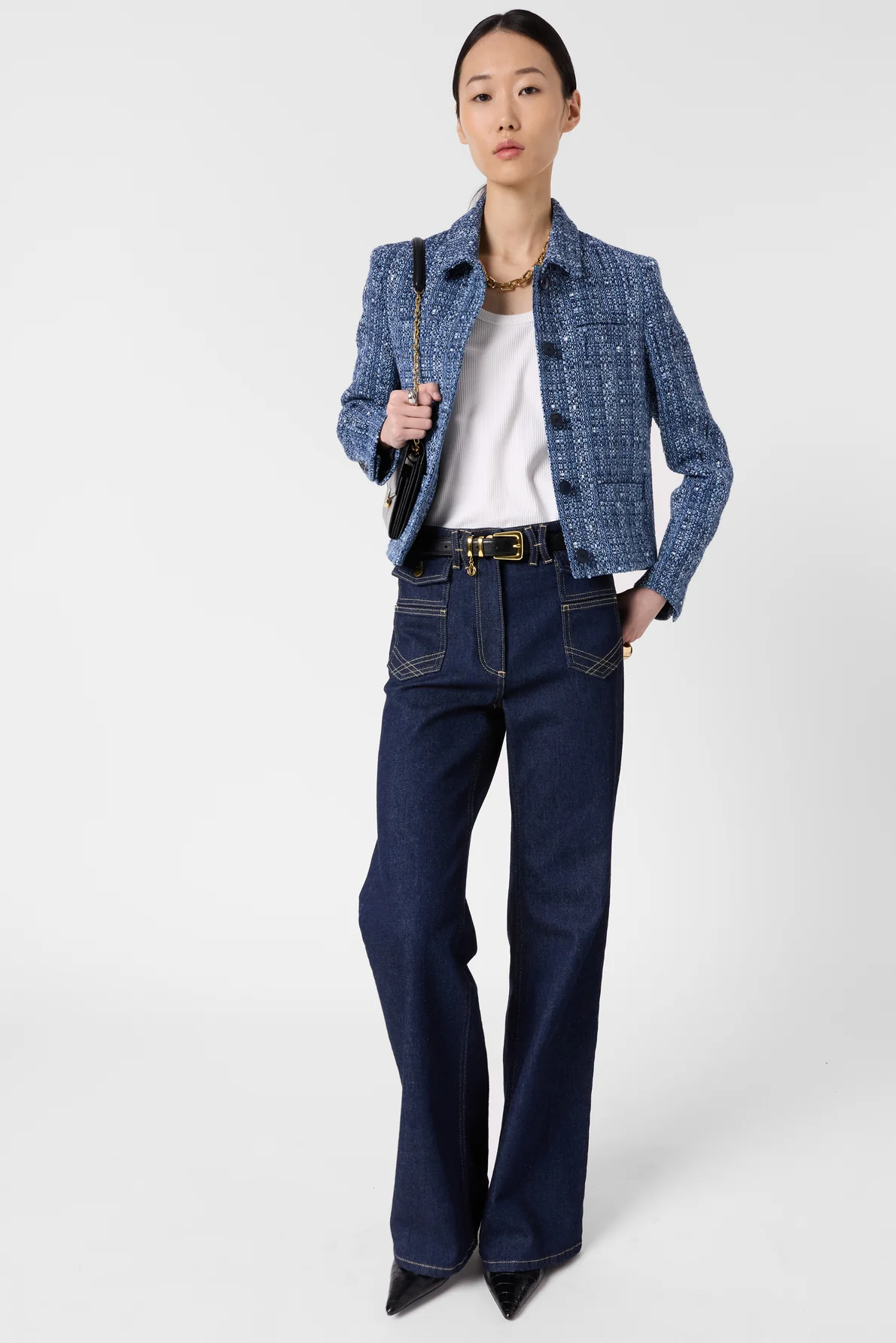Women Jacket Wool Tweed With Silver Lurex - Indigo - Image 7