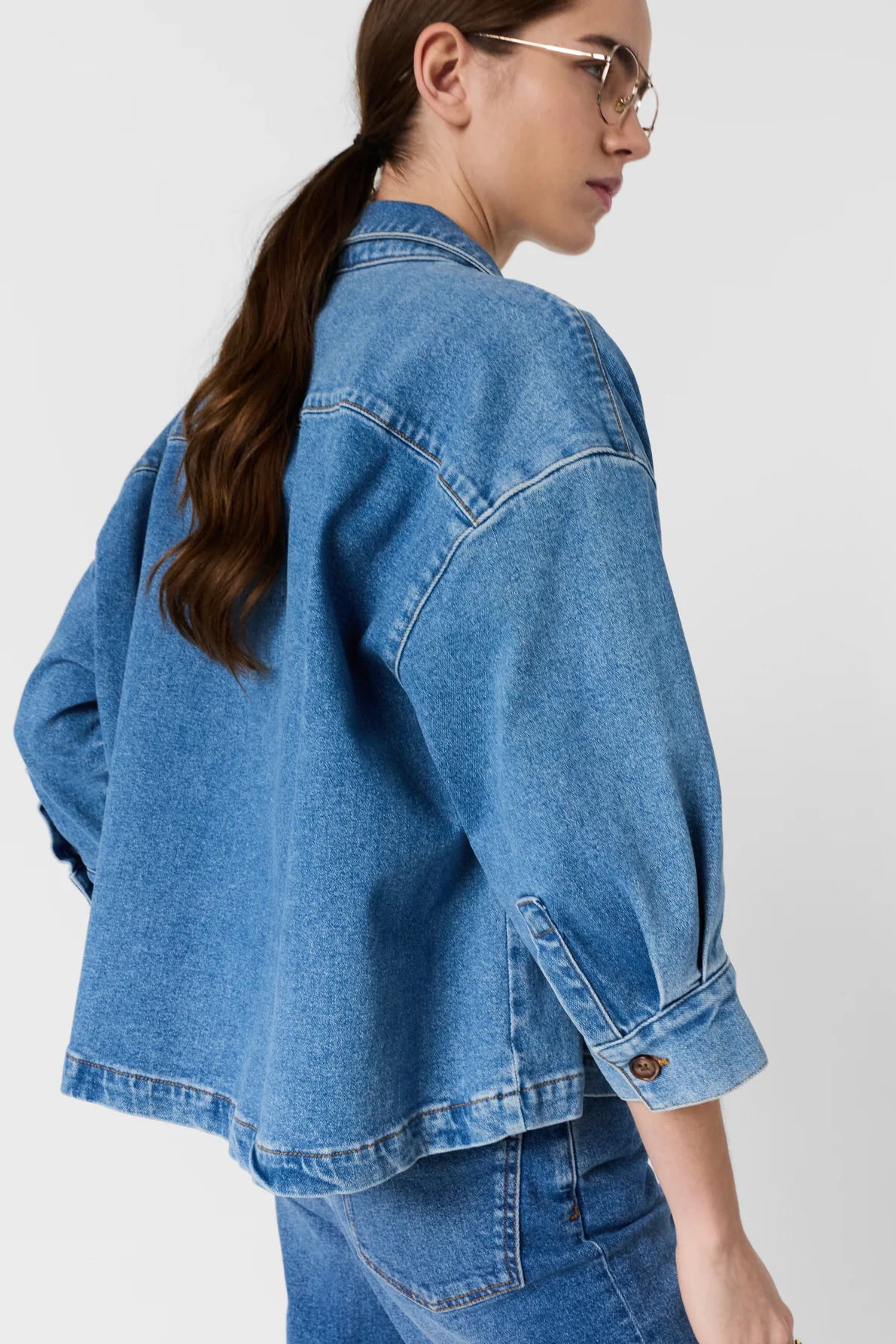 Women's Denim Button-Front Overshirt Jacket Denim - Blue - Image 7