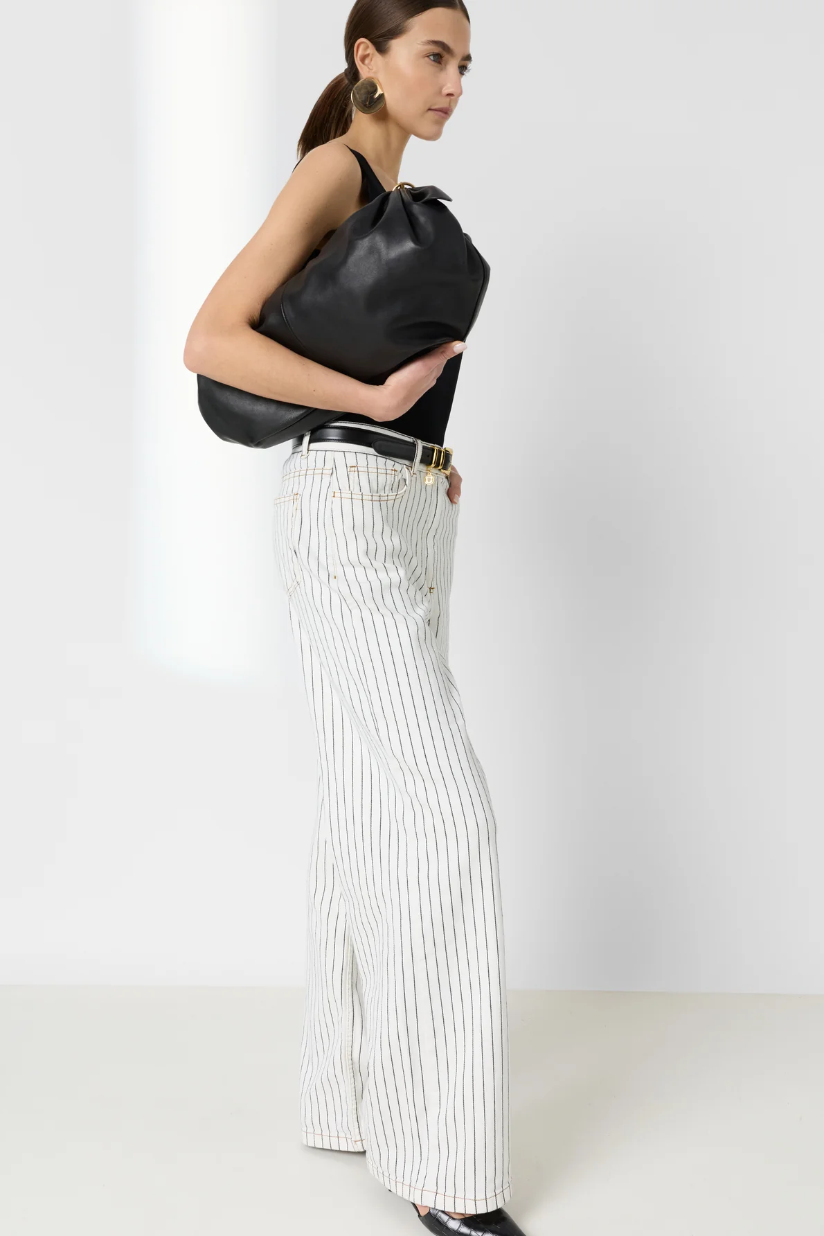 Women's Premium Relaxed Fit Wide-Leg Jeans Cotton - Ecru - Image 2