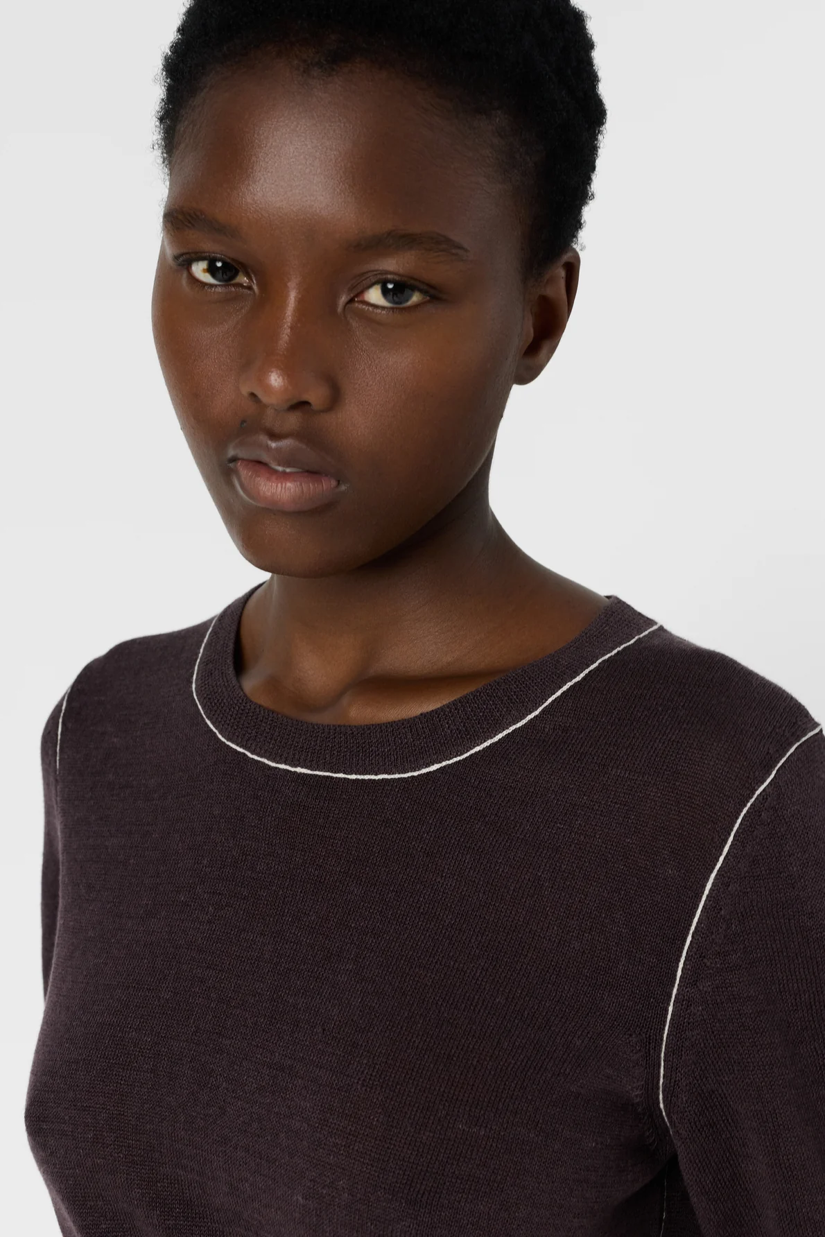 Women's Round-Neck Short-Sleeve Pullover Linen Blend - Brown - Image 6
