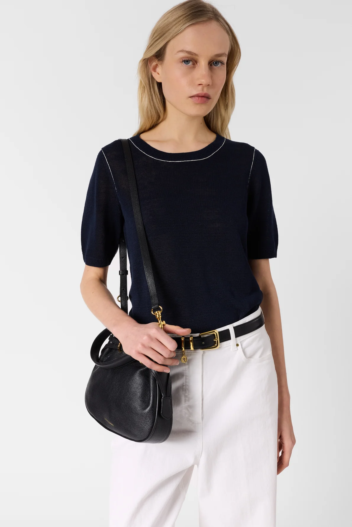 Women Knitted Pullover Vest Linen Blend Knit - Navy - Image 2
