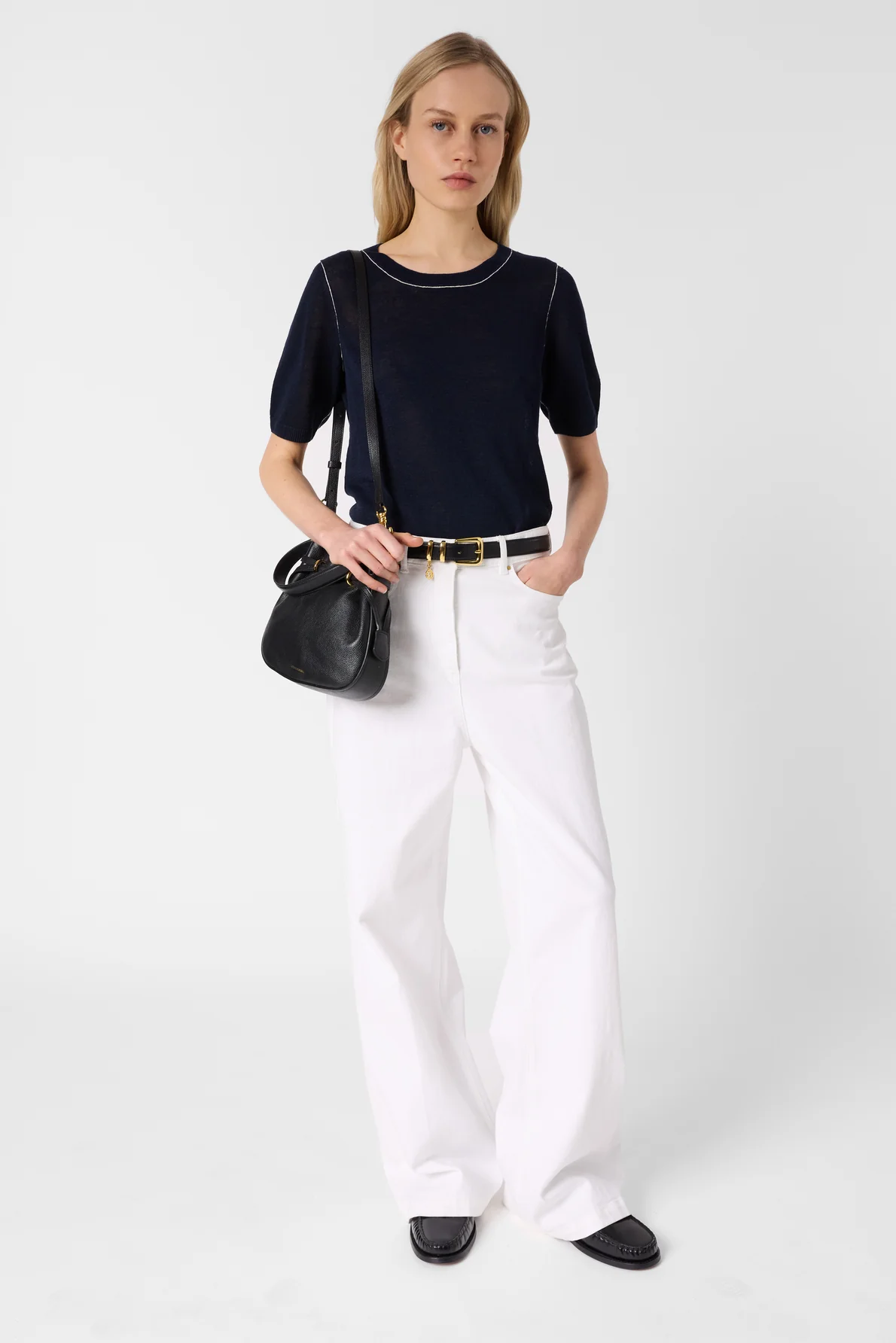 Women Knitted Pullover Vest Linen Blend Knit - Navy - Image 3