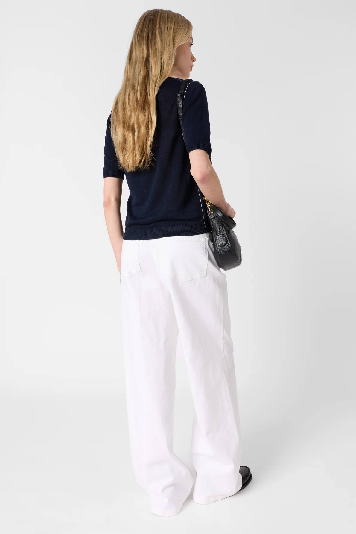 Women Knitted Pullover Vest Linen Blend Knit - Navy - Image 4