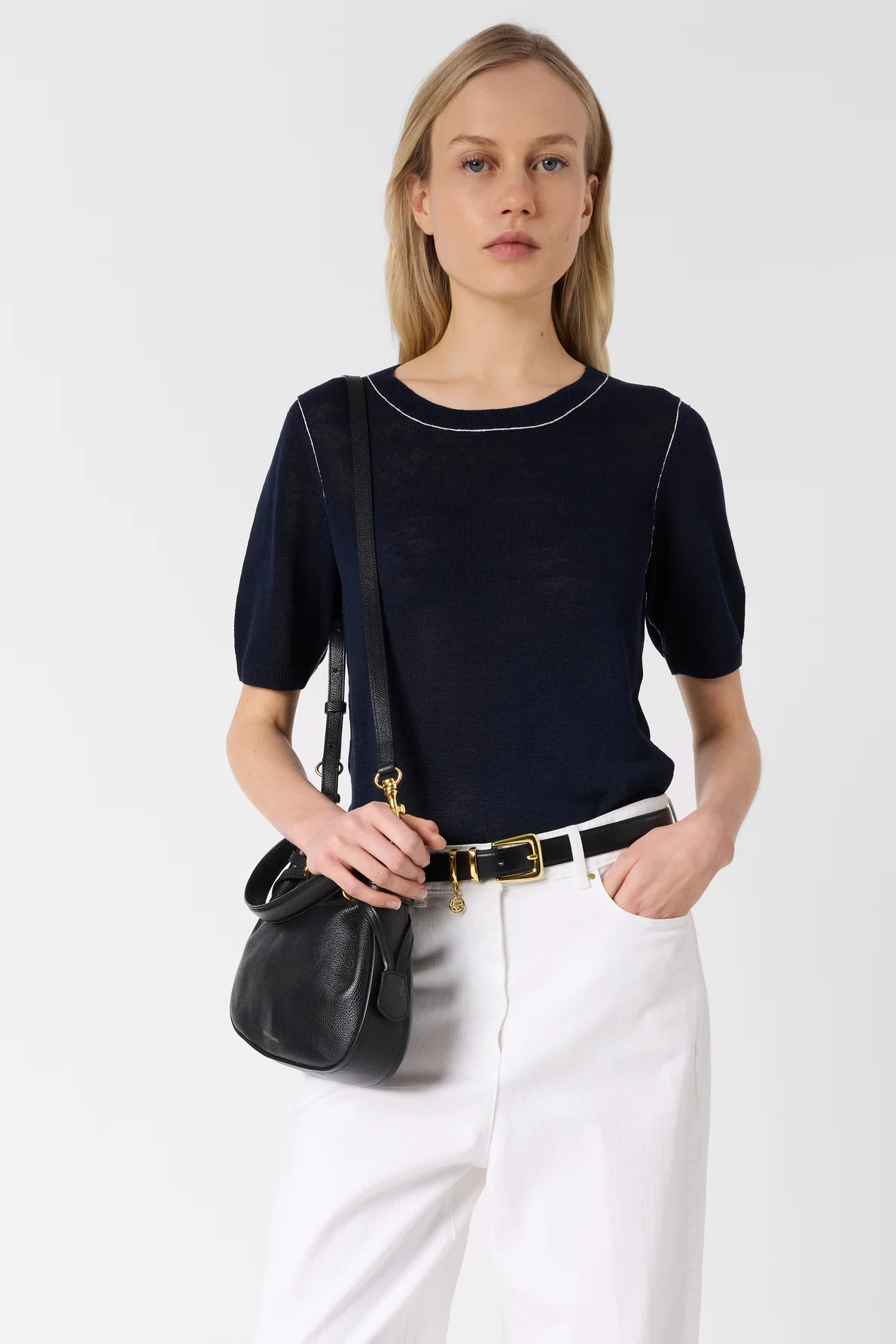 Women Knitted Pullover Vest Linen Blend Knit - Navy - Image 5