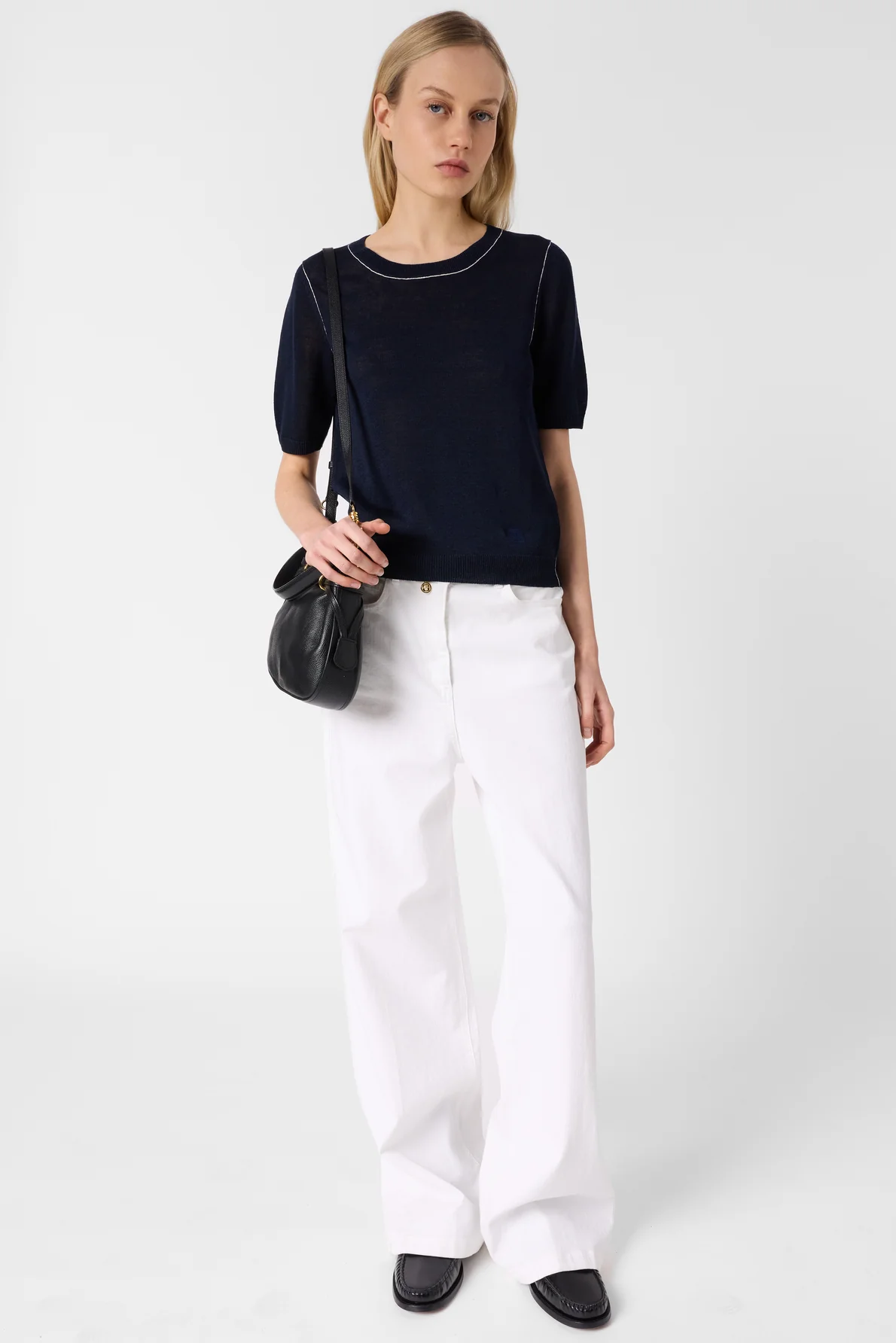 Women Knitted Pullover Vest Linen Blend Knit - Navy - Image 7
