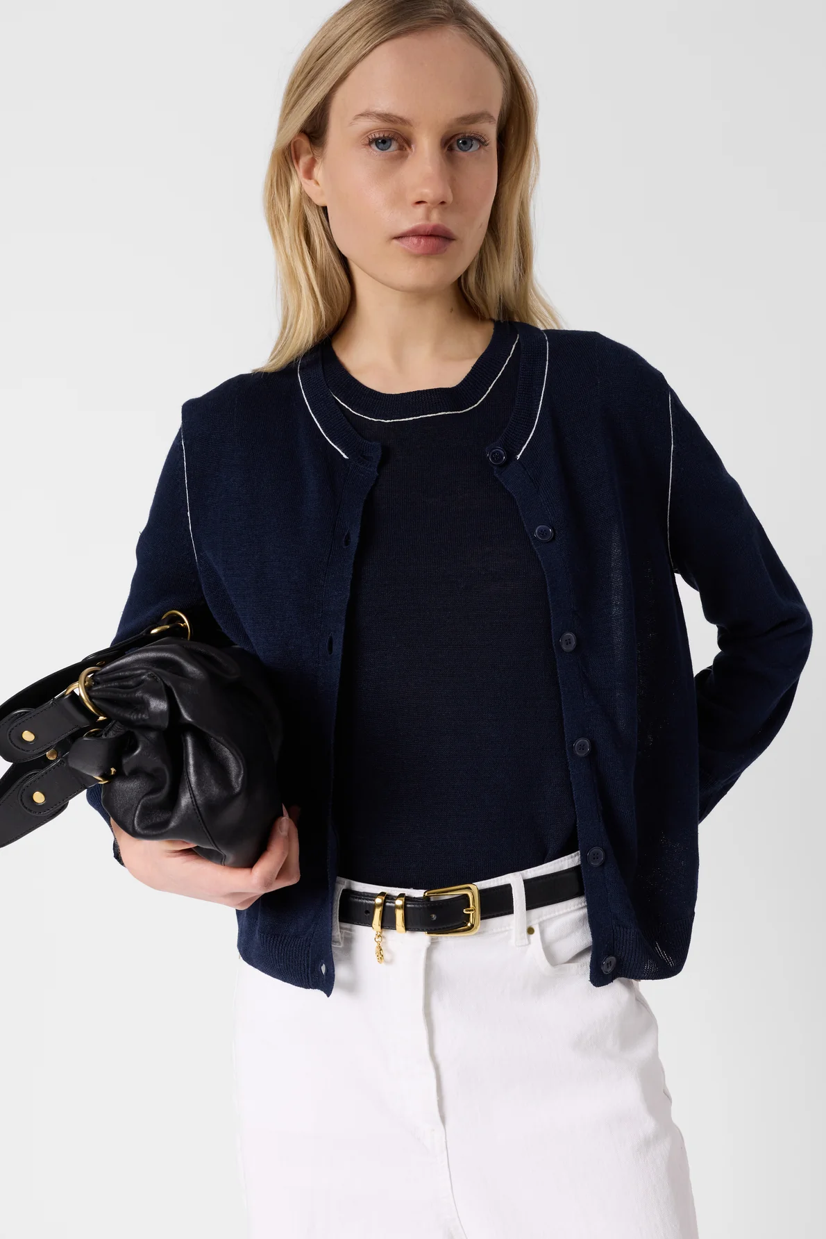 Women's Cozy Knit Pullover Vest Linen Blend - Navy - Image 2