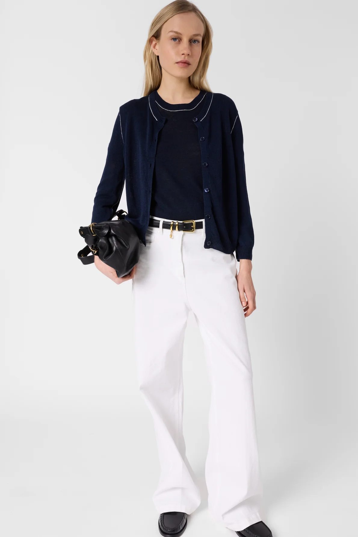 Women's Cozy Knit Pullover Vest Linen Blend - Navy - Image 3