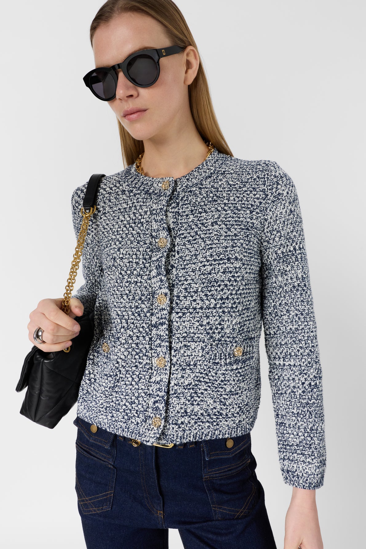 Women's Cardigan Knit Sweater 100% Cotton -  Blue Navy - Image 3