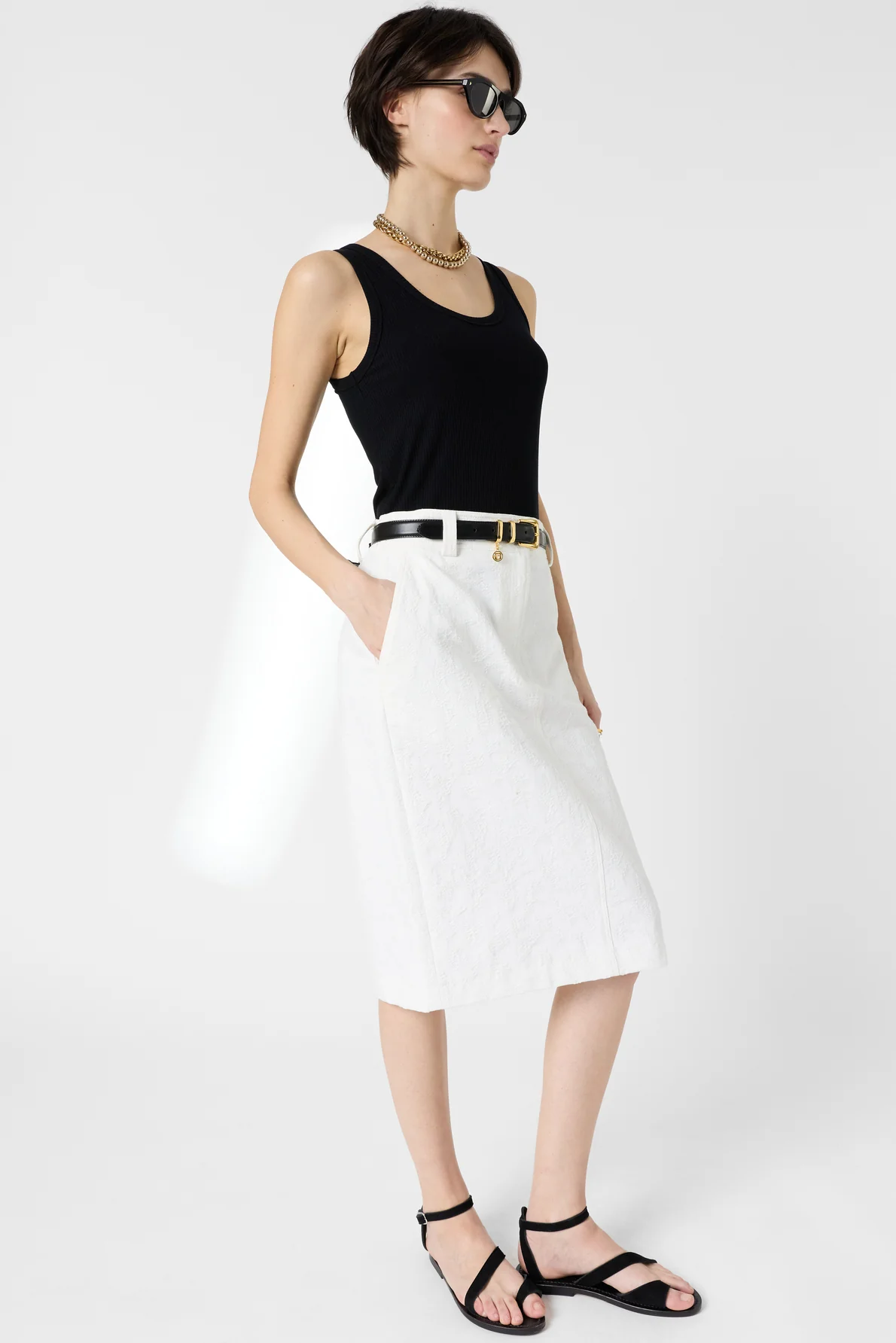 Women's Tailored Straight Skirt Jacquard Fabric - White - Image 2