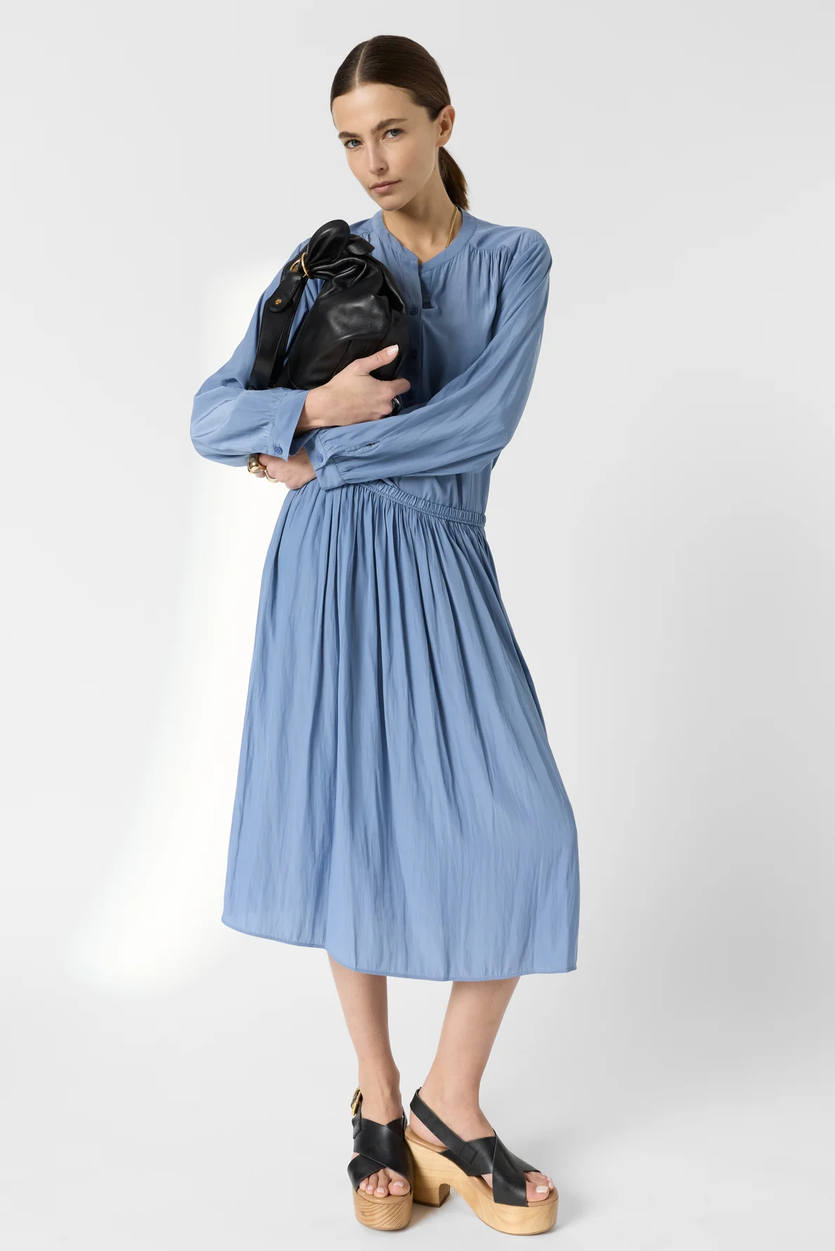 Women's Midi Skirt Fluid Crepe Silk Blend - Sky Blue Bluesky - Image 2