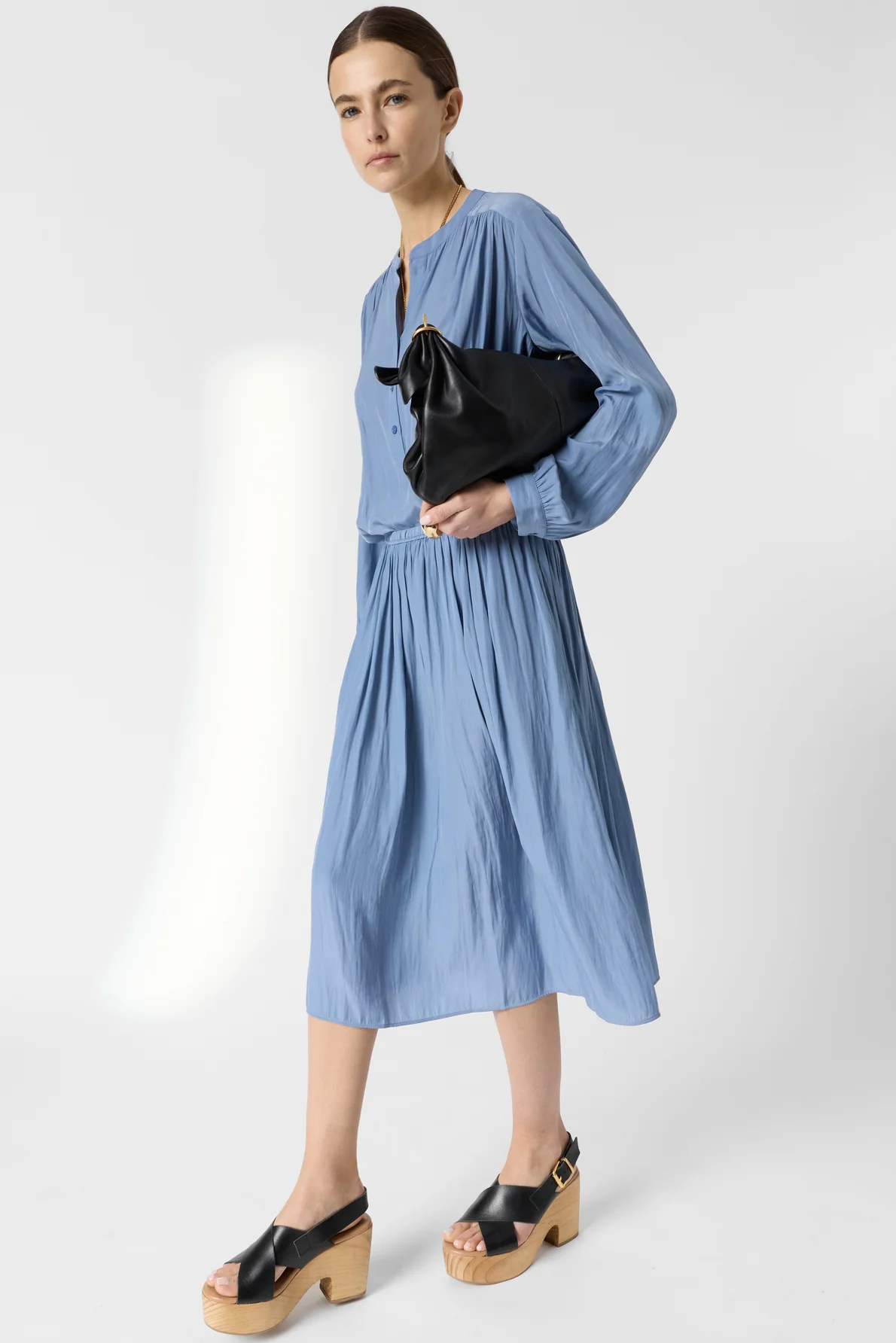 Women's Midi Skirt Fluid Crepe Silk Blend - Sky Blue Bluesky - Image 3