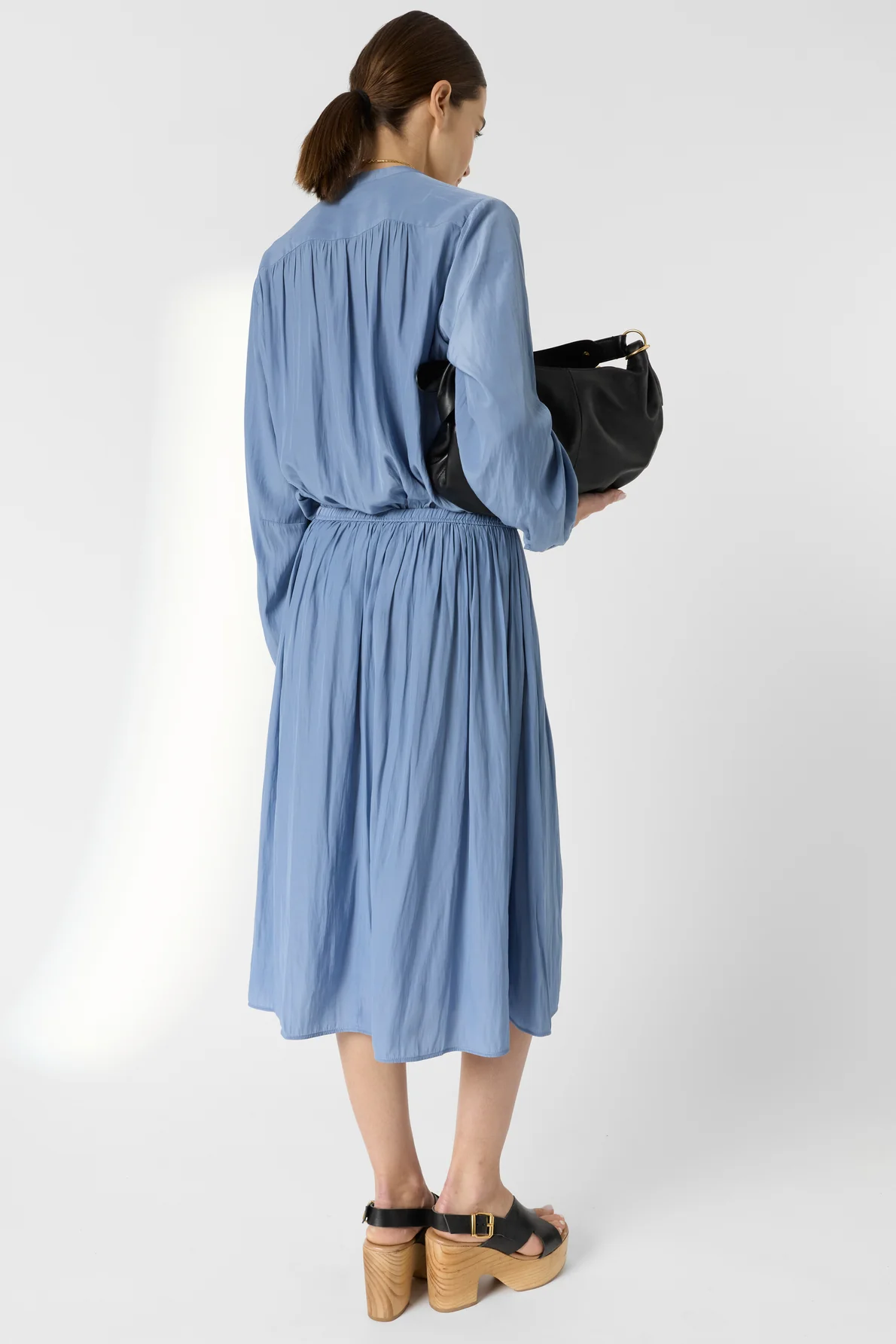 Women's Midi Skirt Fluid Crepe Silk Blend - Sky Blue Bluesky - Image 4