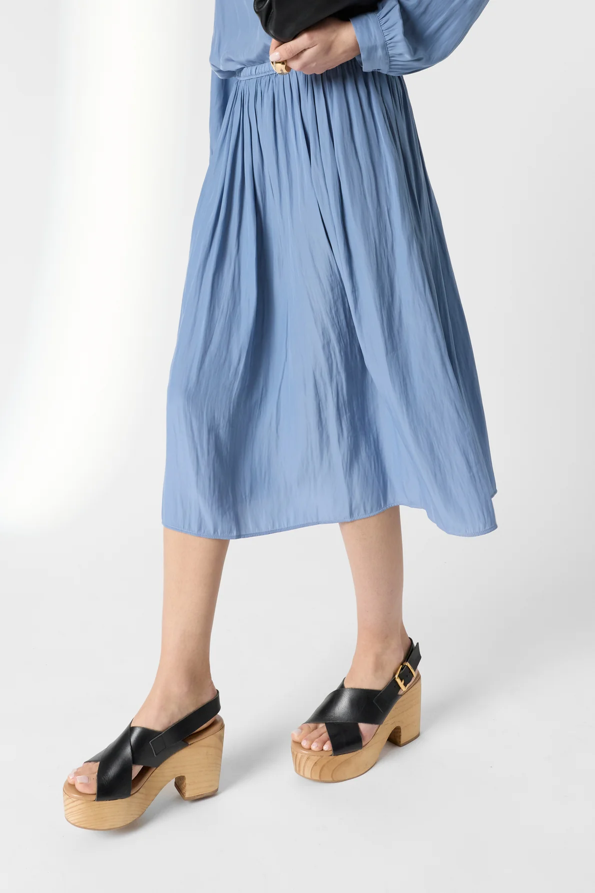 Women's Midi Skirt Fluid Crepe Silk Blend - Sky Blue Bluesky - Image 5