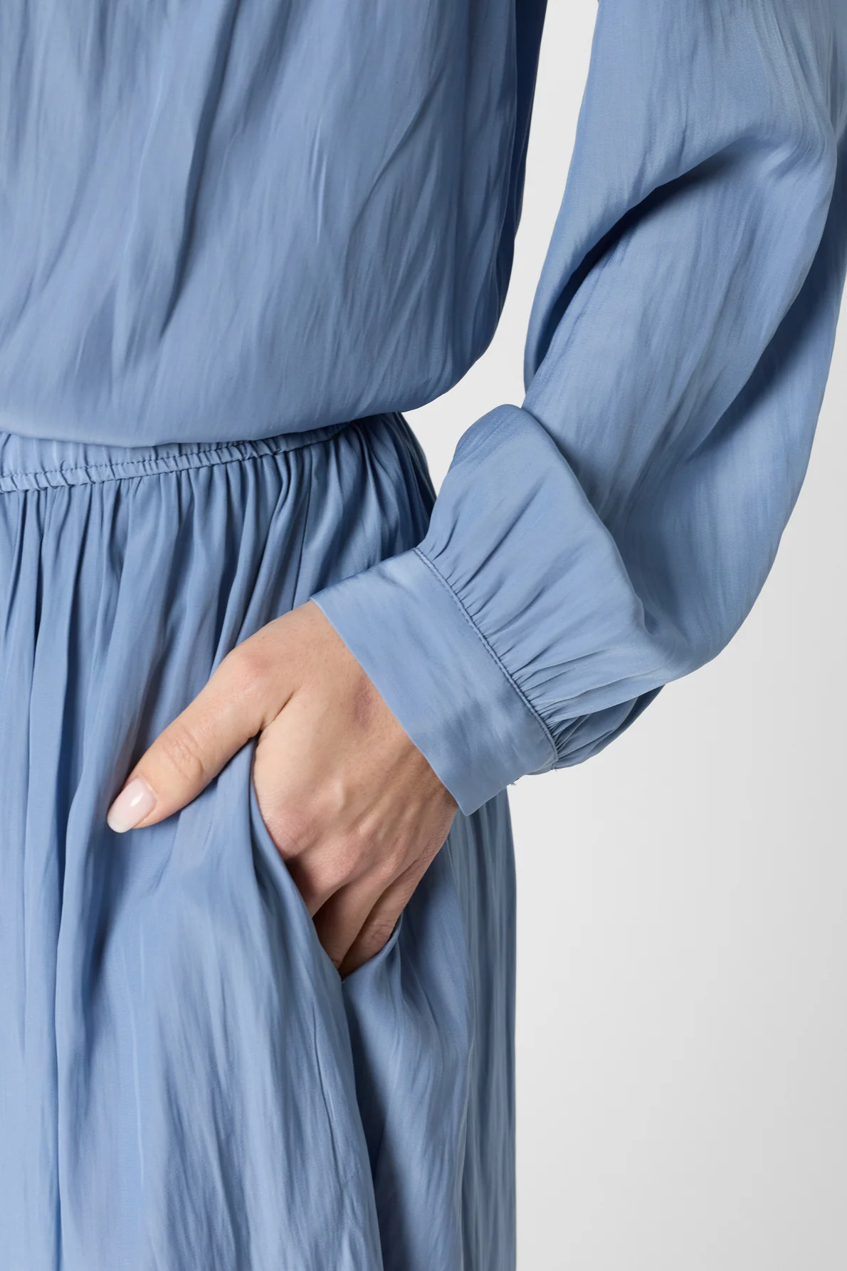 Women's Midi Skirt Fluid Crepe Silk Blend - Sky Blue Bluesky - Image 6