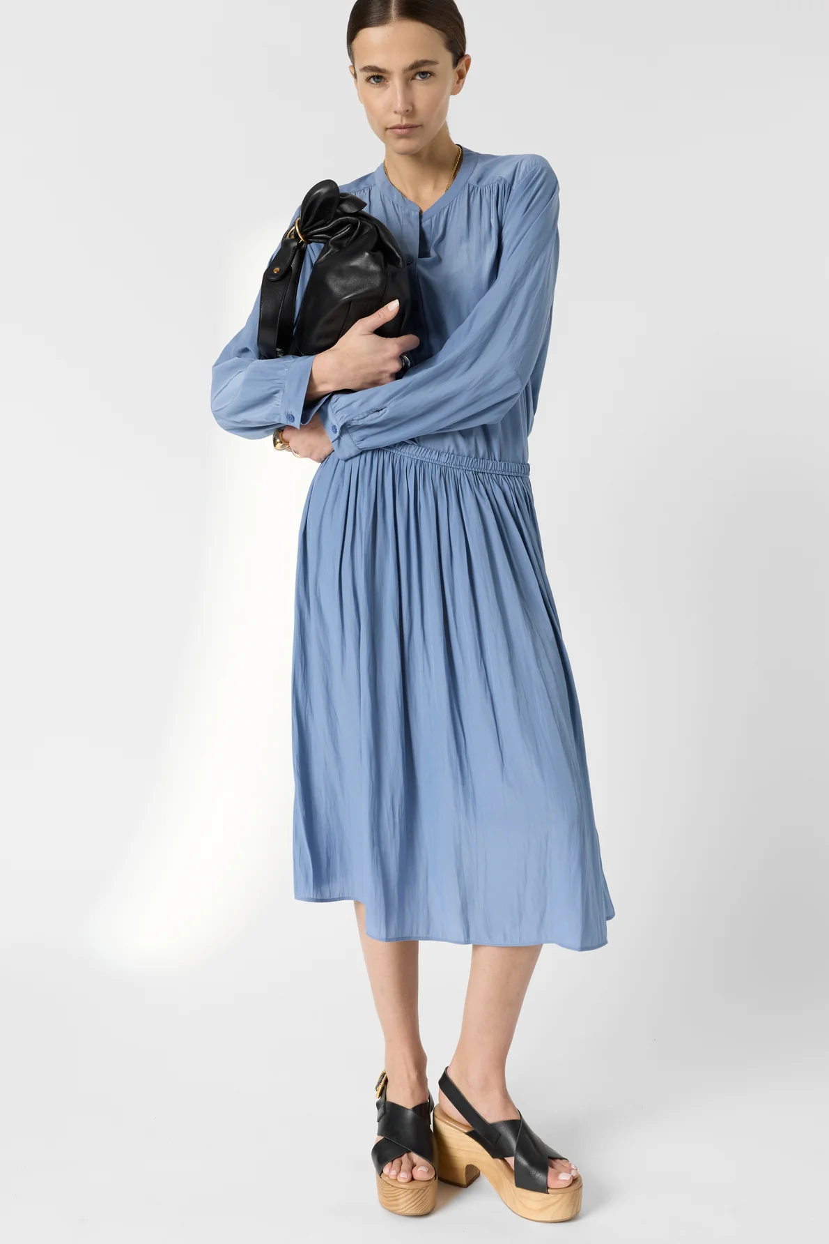 Women's Midi Skirt Fluid Crepe Silk Blend - Sky Blue Bluesky - Image 7