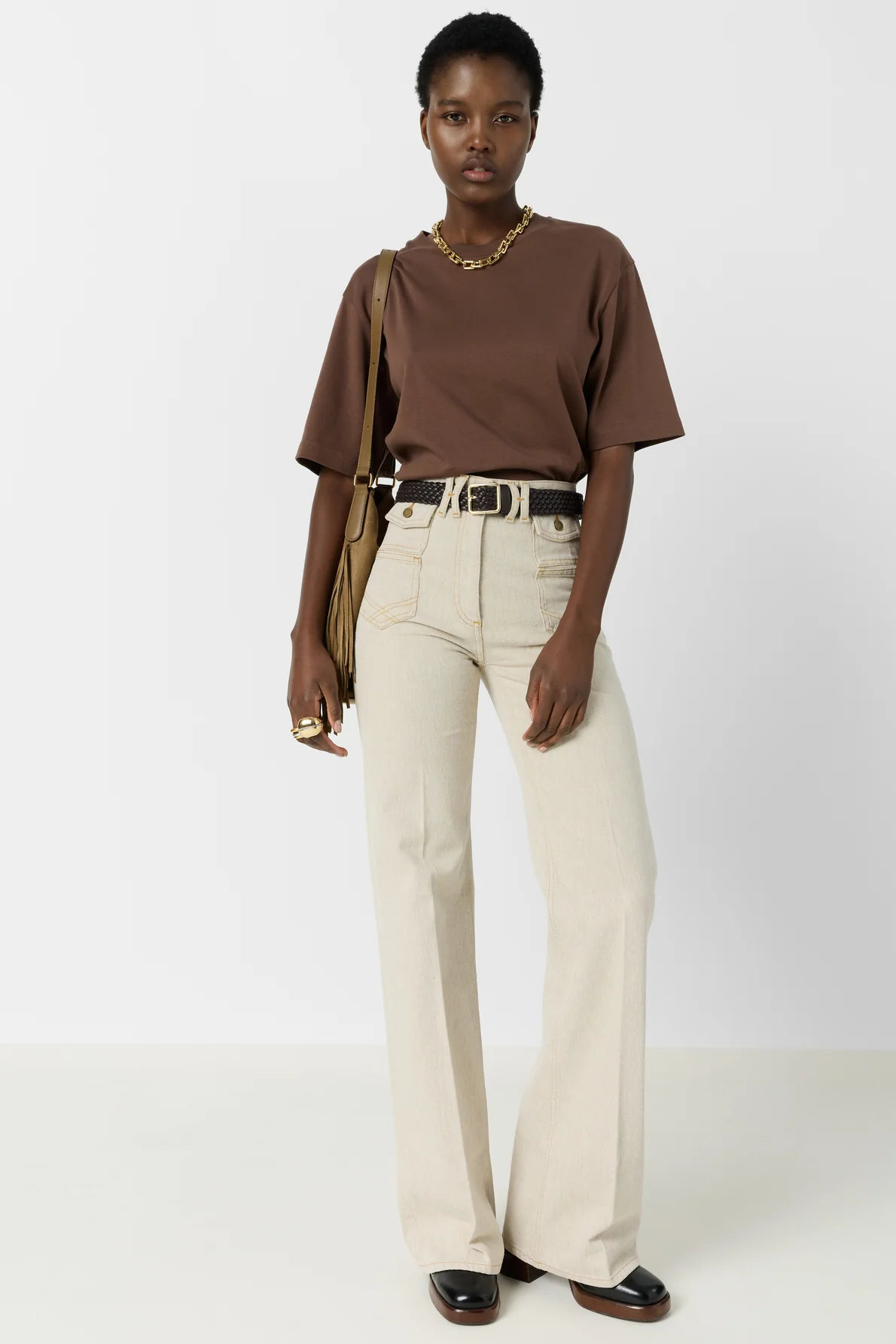 Unisex Soft Short Sleeve T-Shirt 100% Cotton - White Brown - Image 2