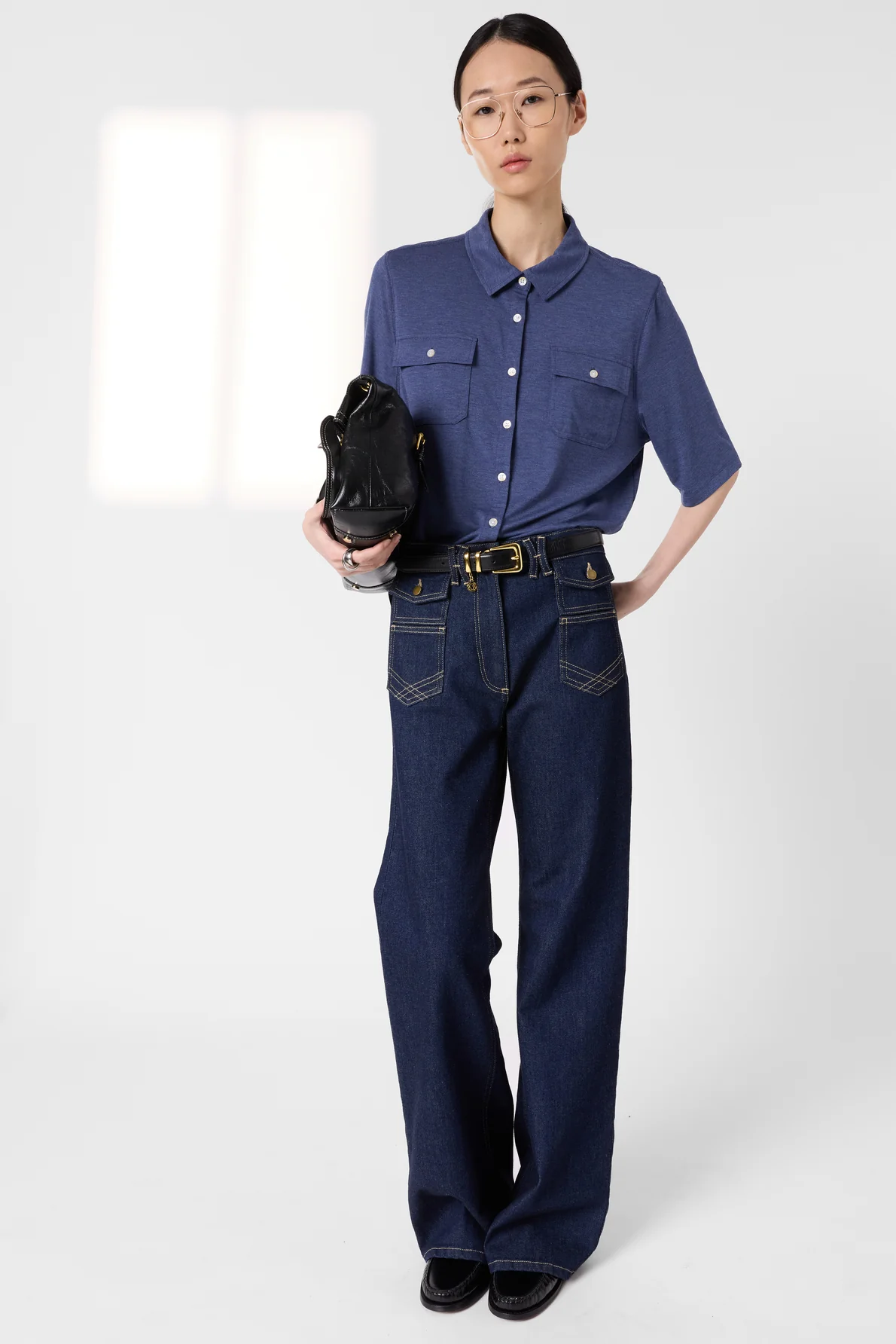 Unisex Polo T-Shirt Premium Organic Cotton Knit - Indigo - Image 3