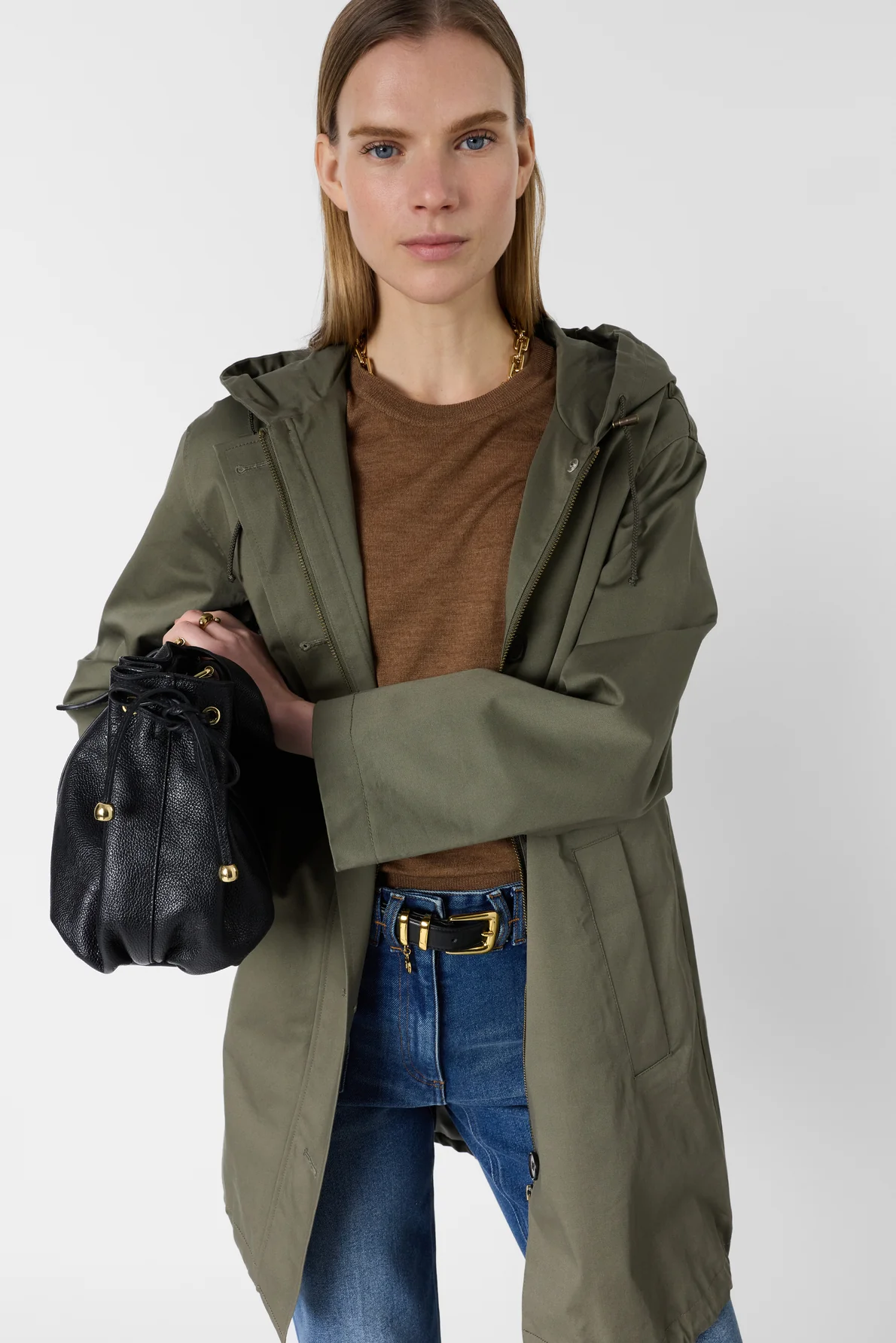 Trench Coat Dde12d005 Khaki-Green - Image 2