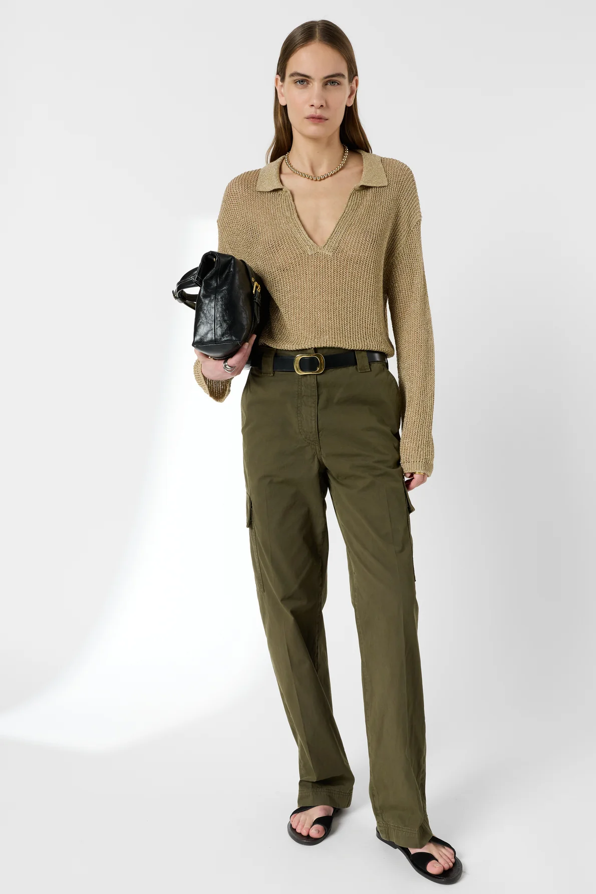 Women's Straight Leg Trousers Cotton - Khaki-Green - Image 2