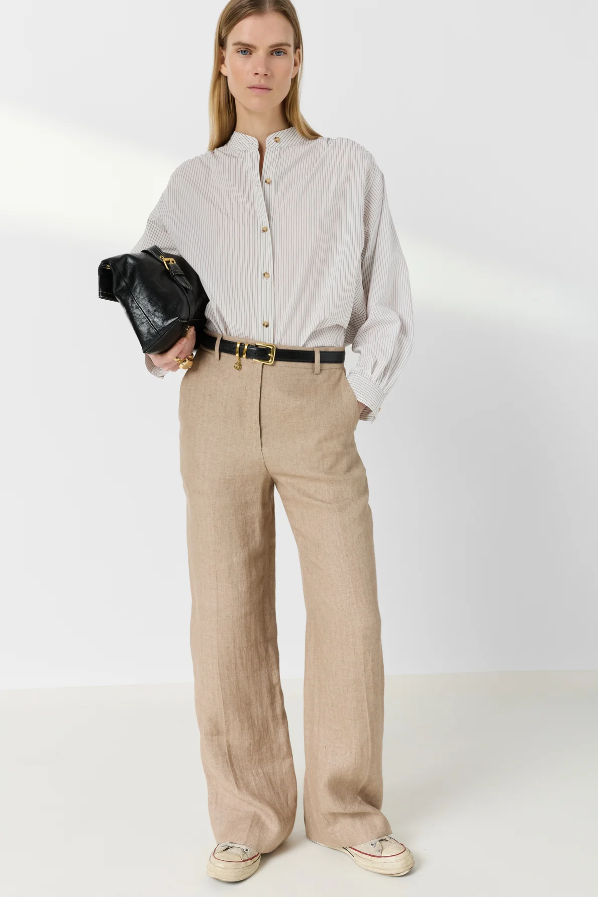 Women's Tailored Wide-Leg Trousers 100% Linen - Beige Sand - Image 3