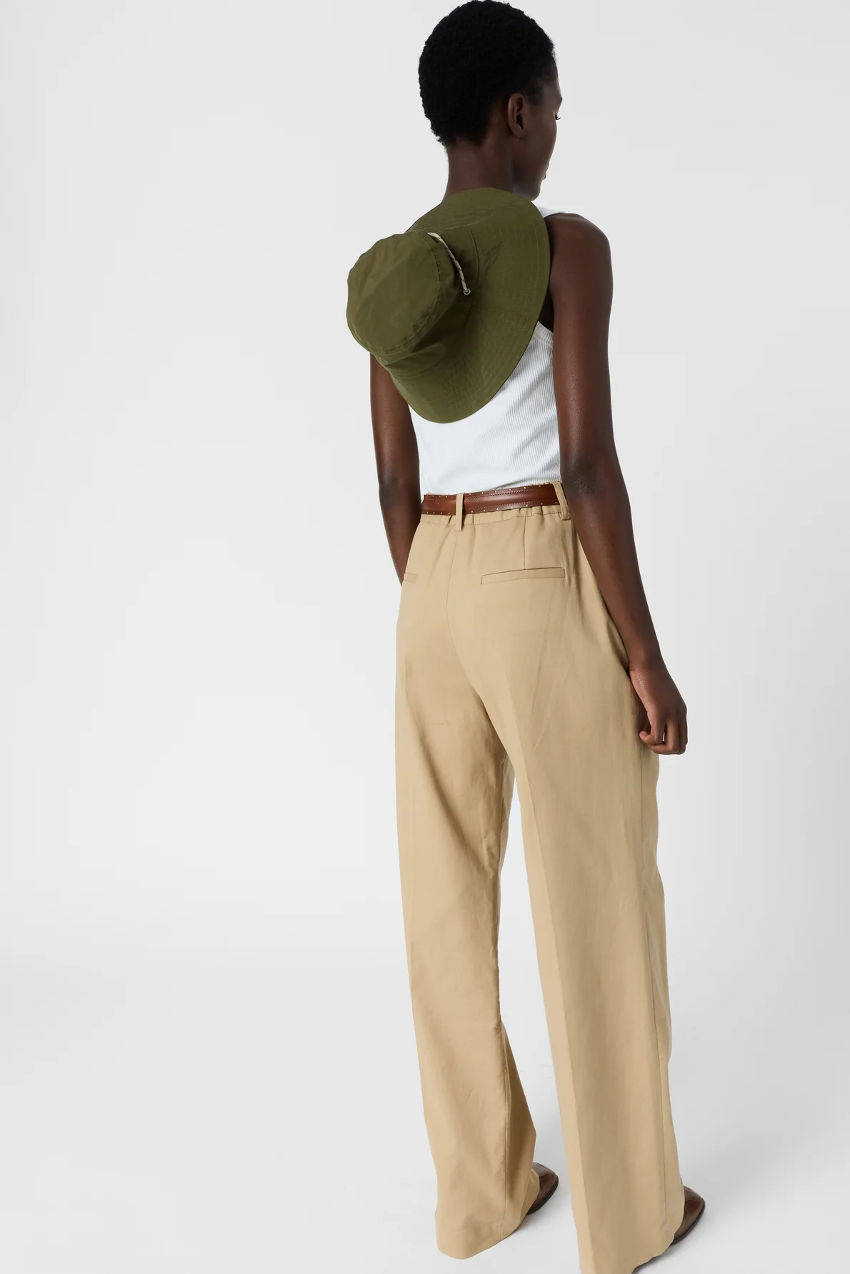 Women’s Pleated Wide-Leg Trousers 100 Percent Cotton - Camel - Image 4