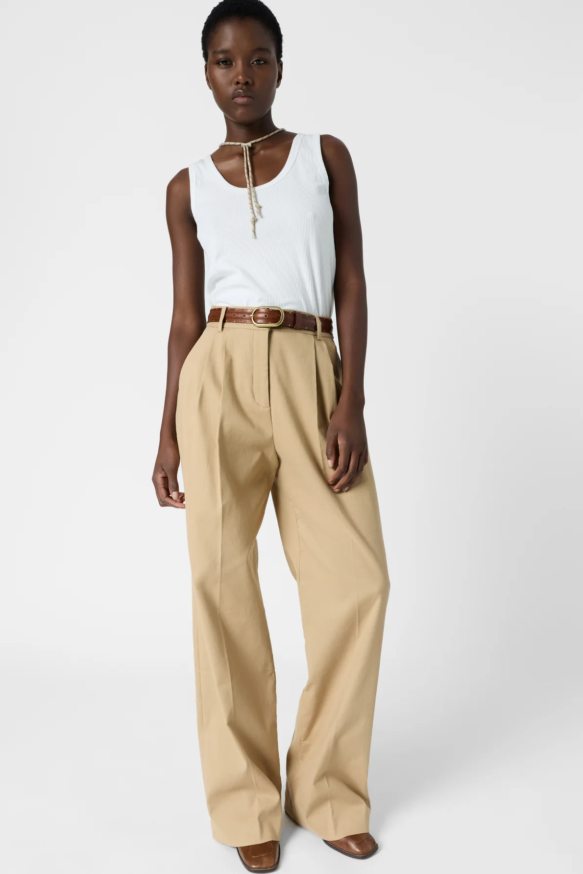 Women’s Pleated Wide-Leg Trousers 100 Percent Cotton - Camel - Image 7