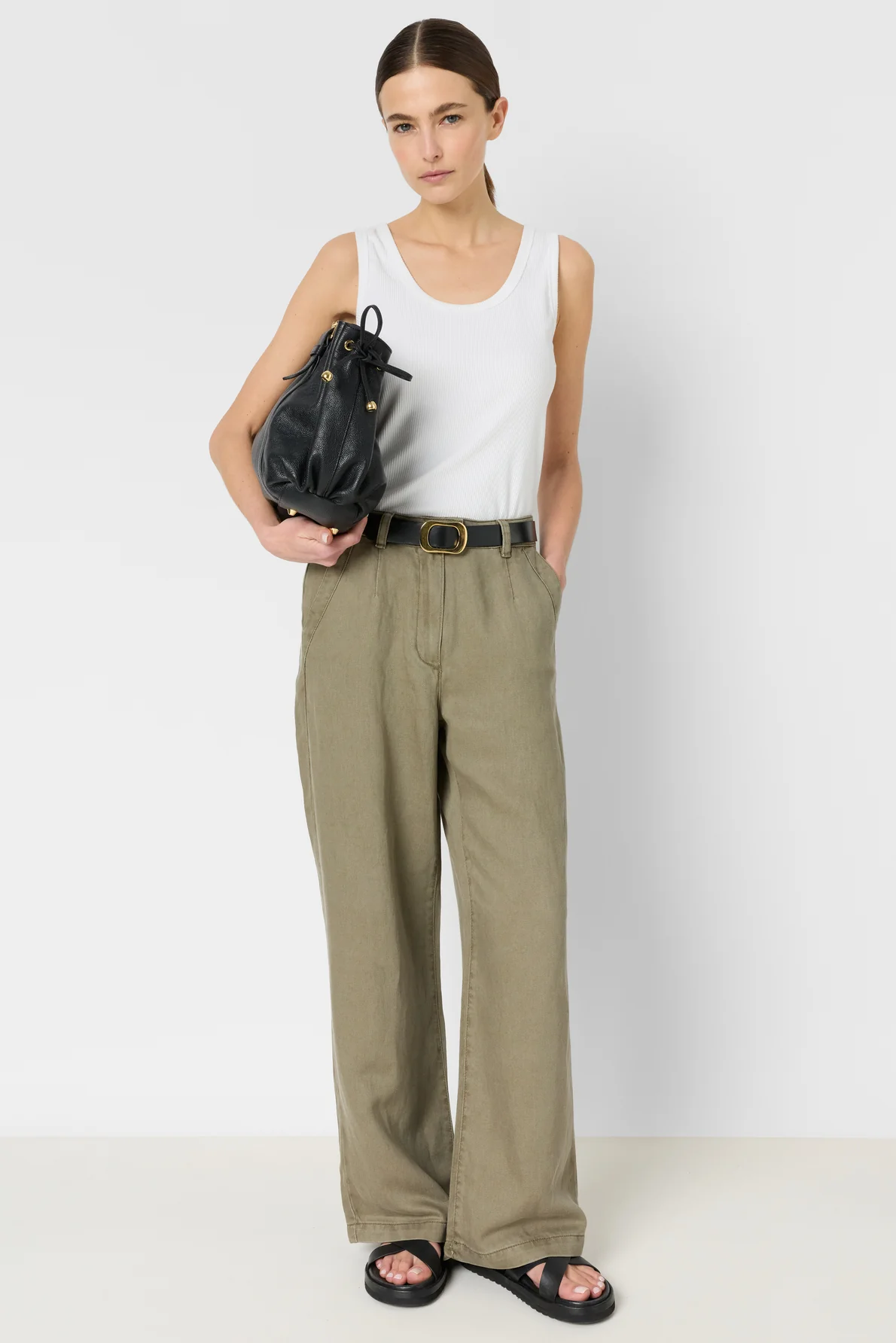 Women's Trousers Lyocell And Linen Blend - Khaki-Green - Image 5