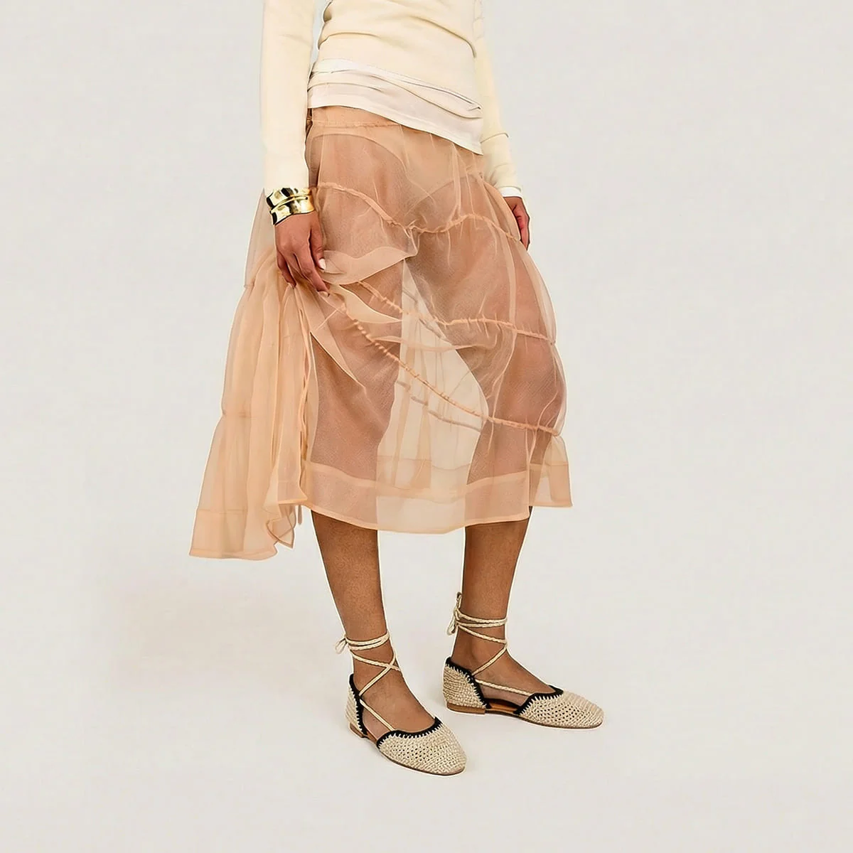 Ballerines Wully Crochet Beige-noir - Image 3