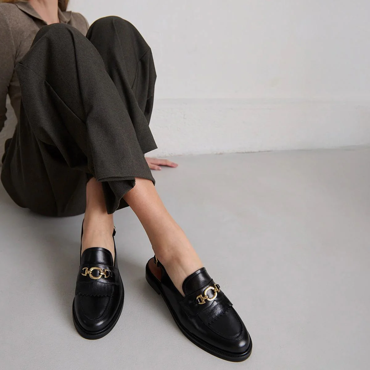Women's Moccasins Genuine Full-Grain Calfskin Leather - Black Noir - Image 3