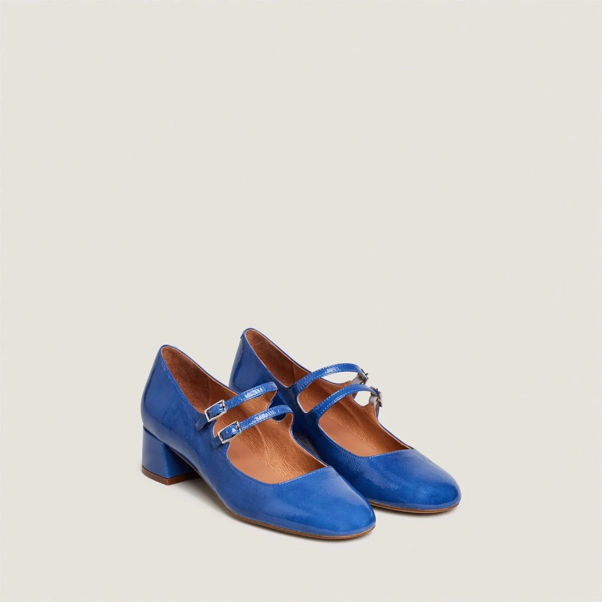 Women’s Block Heel Sandals Pleated Patent Leather - Blue Steel Bleu-Acier - Image 2