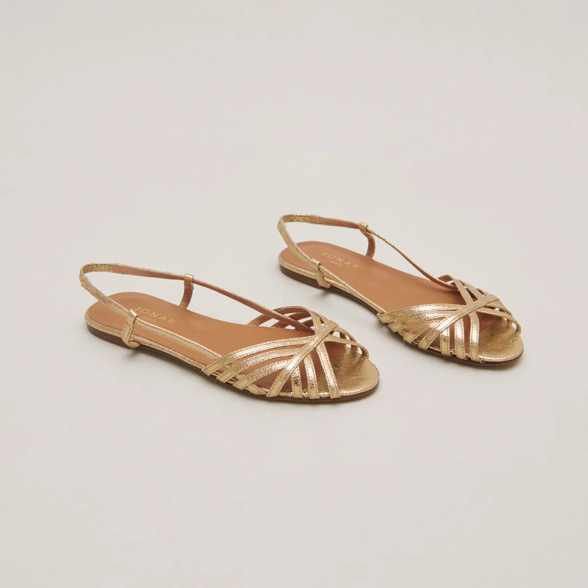 Women's Sandals Crackle Leather Finish - Antique Gold Or-Fonce