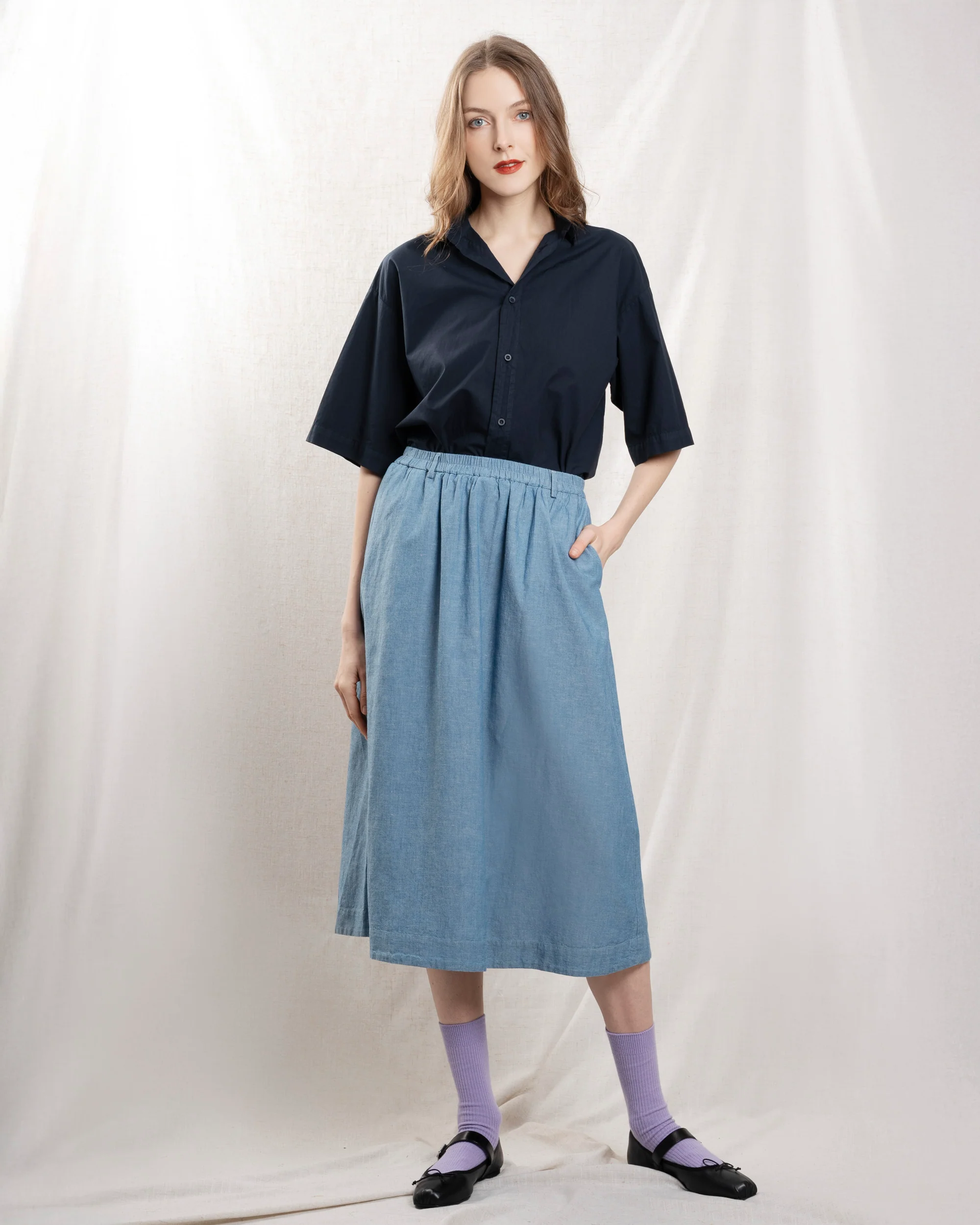 Women's Button-Down Shirt 100 Percent Cotton Poplin - Atlantic - Image 4