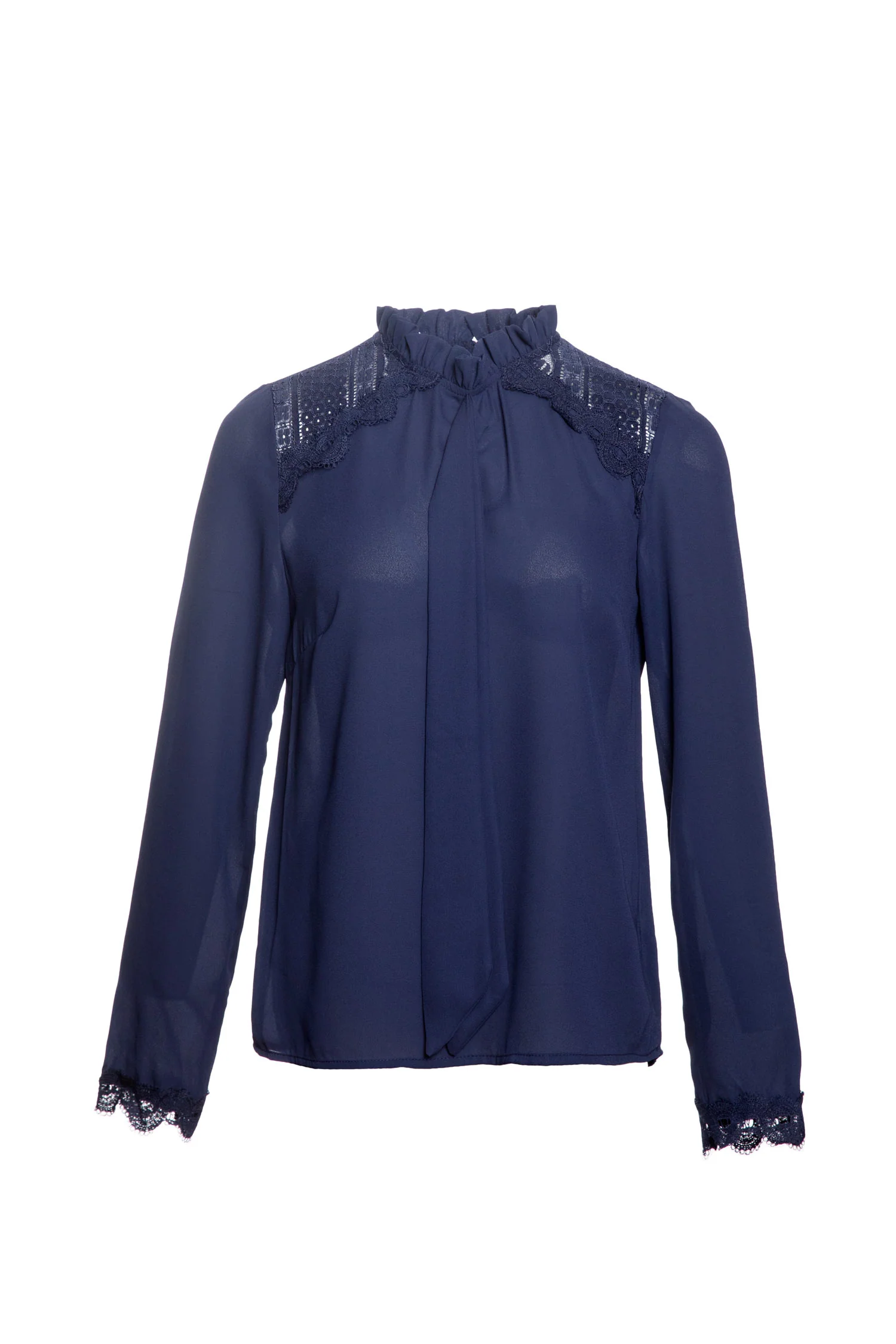 Lace Insert Blouse With Front Ribbon - Image 5